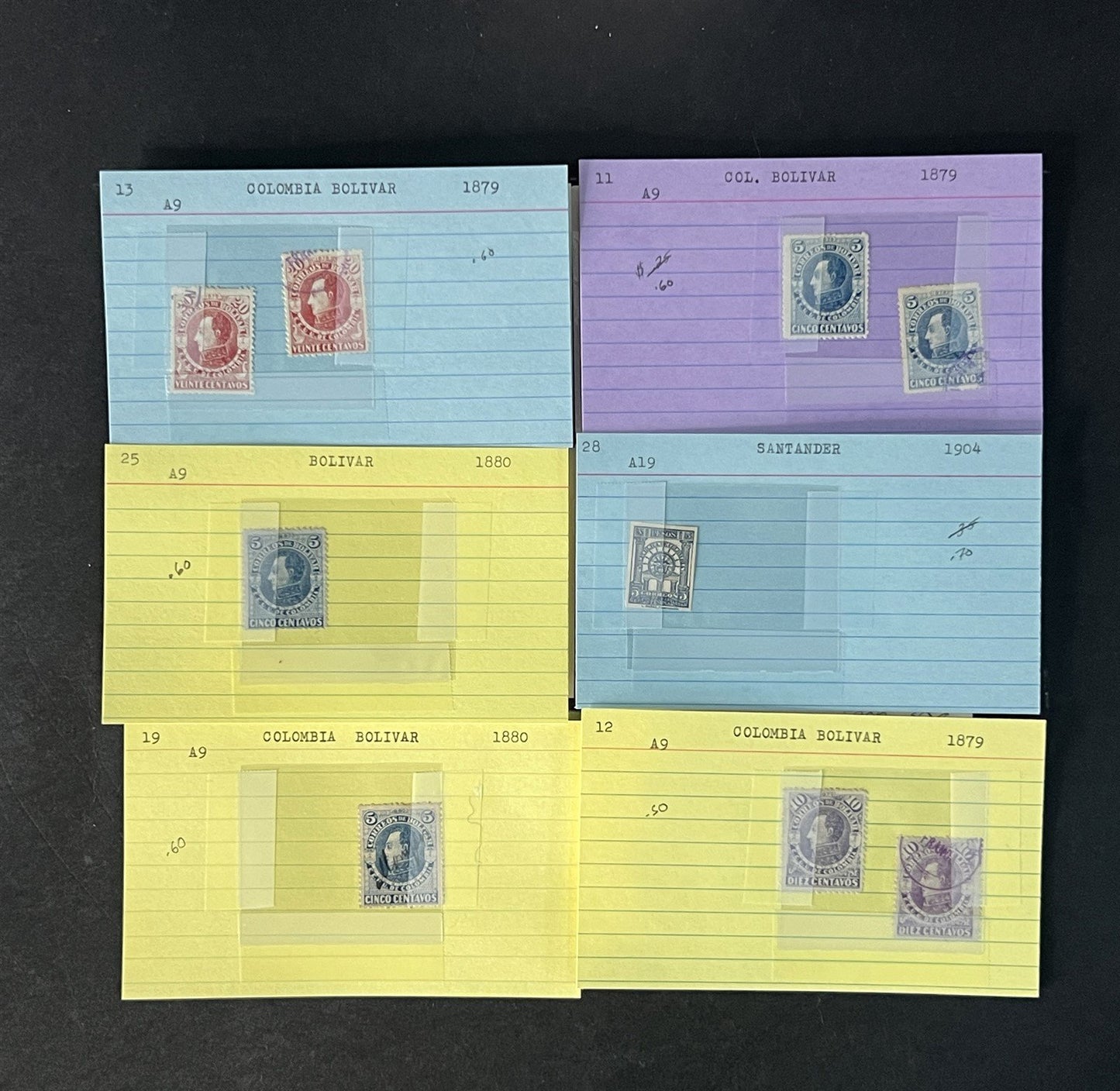 Colombia Stamp Collection on Dealer Cards $140Catalog Value ZAYIX 0825CB14565