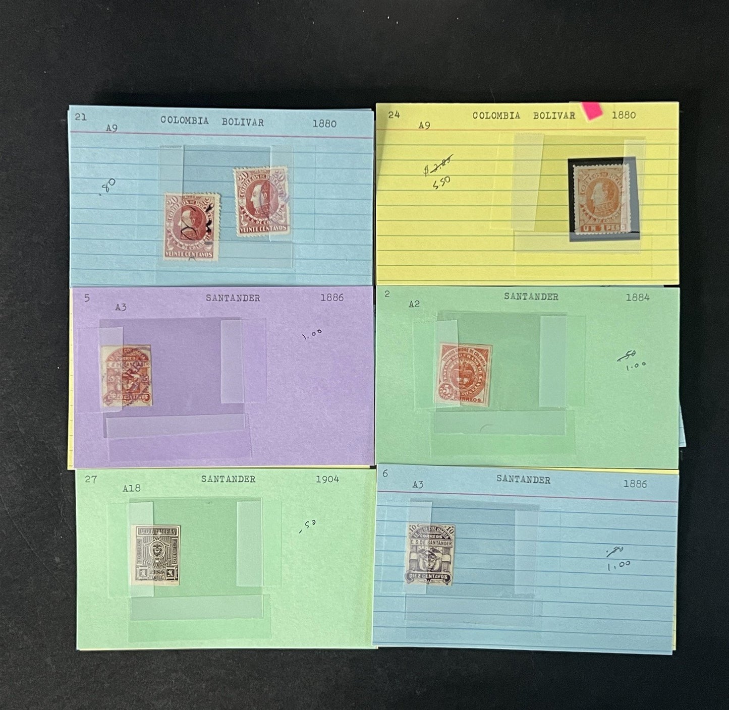 Colombia Stamp Collection on Dealer Cards $140Catalog Value ZAYIX 0825CB14565