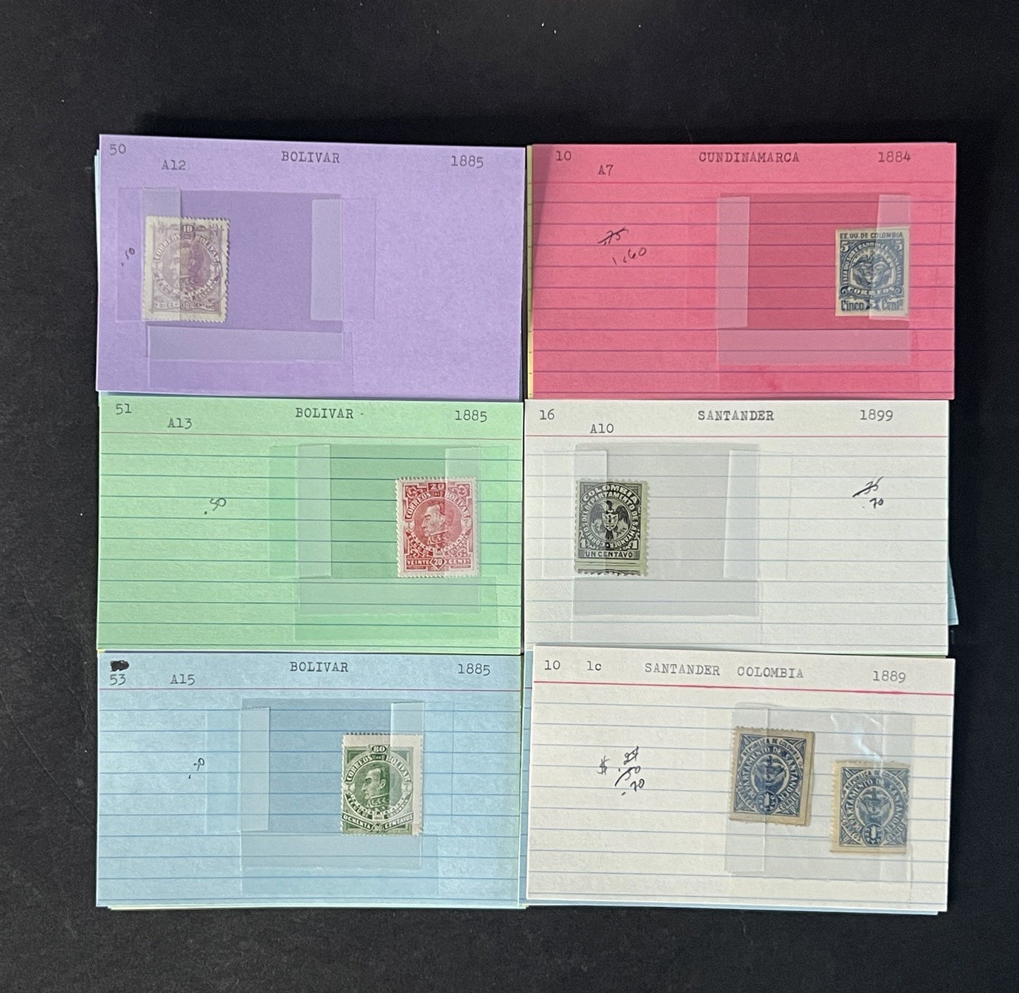 Colombia Stamp Collection on Dealer Cards $140Catalog Value ZAYIX 0825CB14565