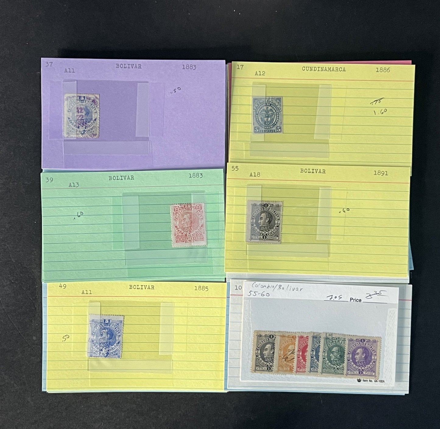 Colombia Stamp Collection on Dealer Cards $140Catalog Value ZAYIX 0825CB14565