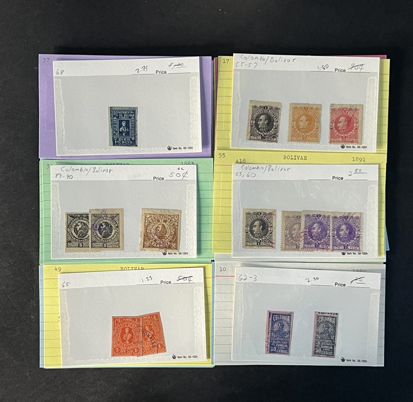 Colombia Stamp Collection on Dealer Cards $140Catalog Value ZAYIX 0825CB14565