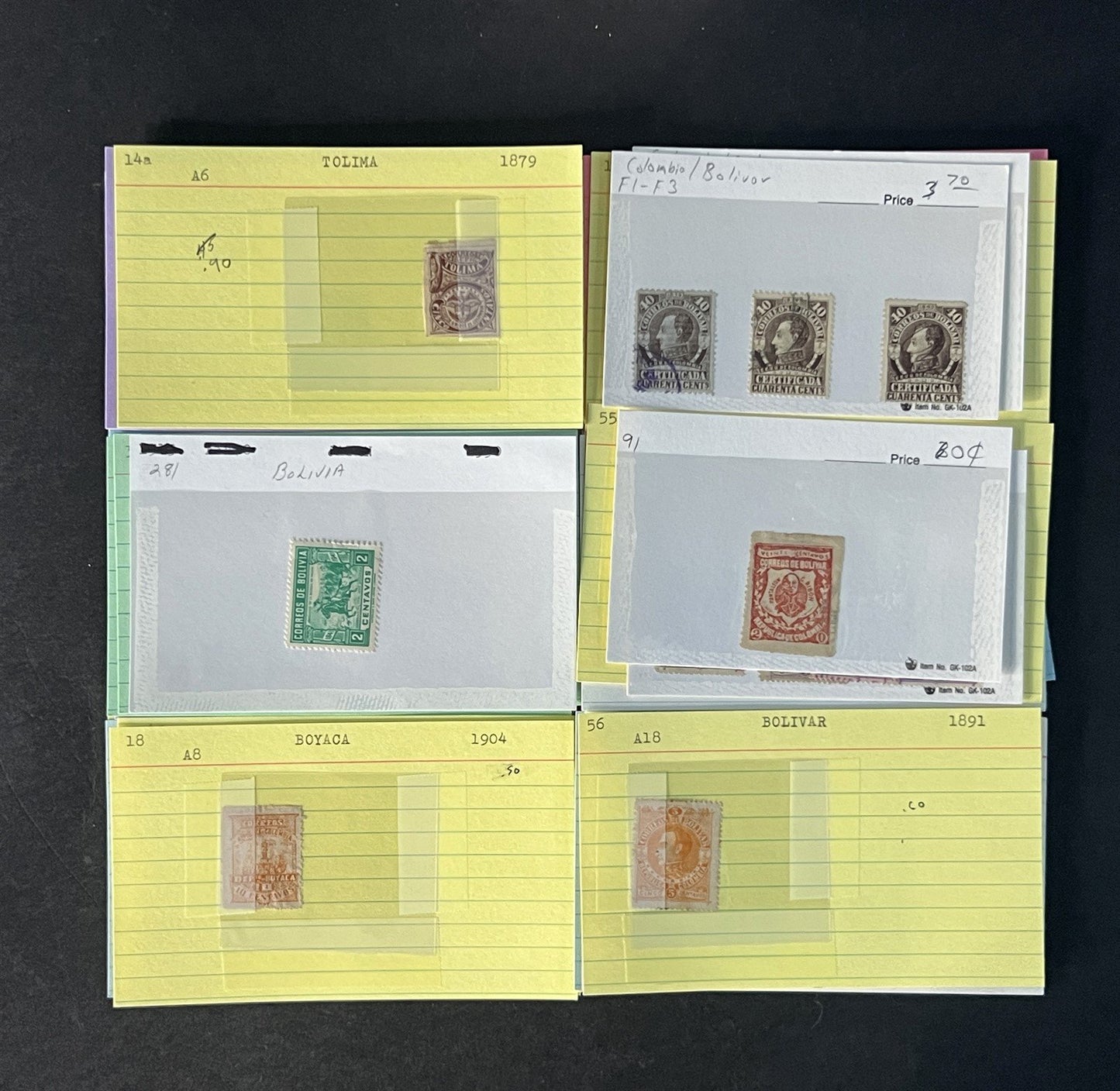Colombia Stamp Collection on Dealer Cards $140Catalog Value ZAYIX 0825CB14565