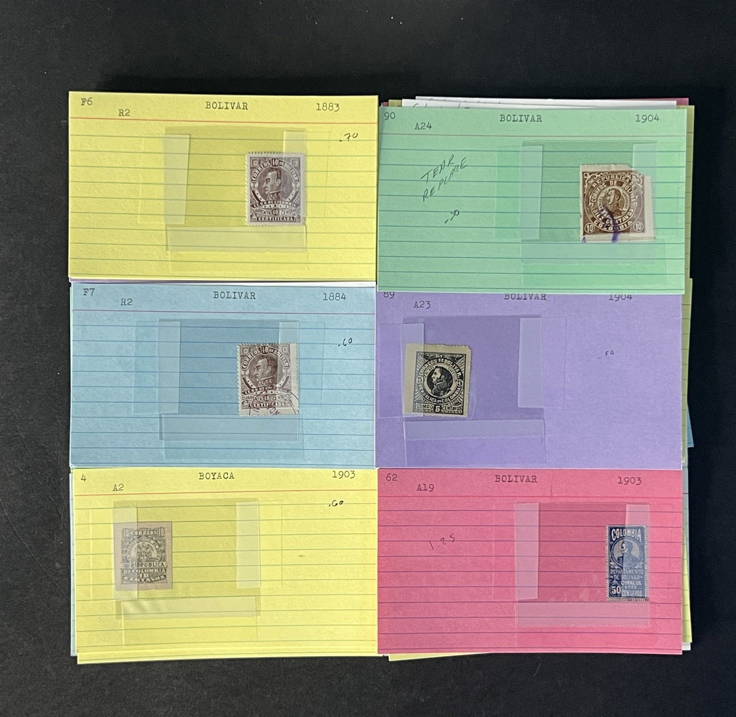 Colombia Stamp Collection on Dealer Cards $140Catalog Value ZAYIX 0825CB14565