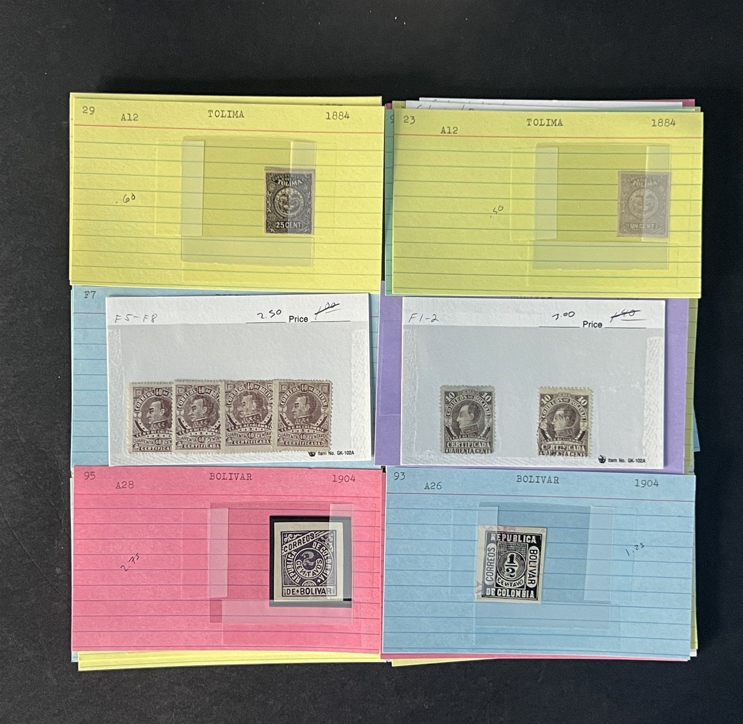 Colombia Stamp Collection on Dealer Cards $140Catalog Value ZAYIX 0825CB14565