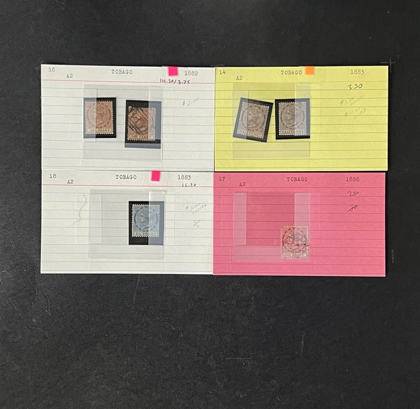 Tobago Stamp Collection on Dealer Cards $87 Catalog Value ZAYIX 0825CB14566