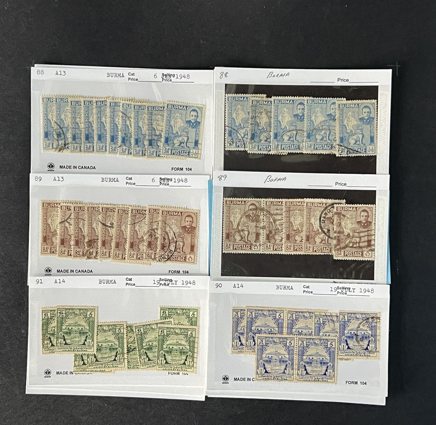 Burma Stamp Collection on Dealer Cards $494 Catalog Value ZAYIX 0825CB14567
