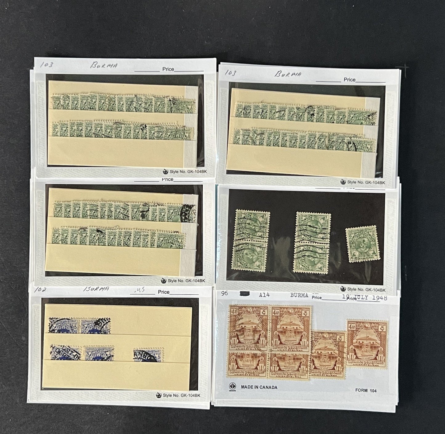 Burma Stamp Collection on Dealer Cards $494 Catalog Value ZAYIX 0825CB14567