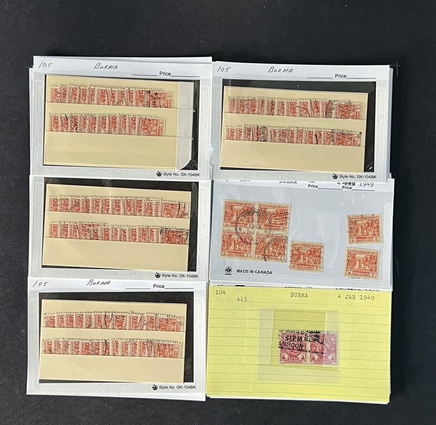 Burma Stamp Collection on Dealer Cards $494 Catalog Value ZAYIX 0825CB14567