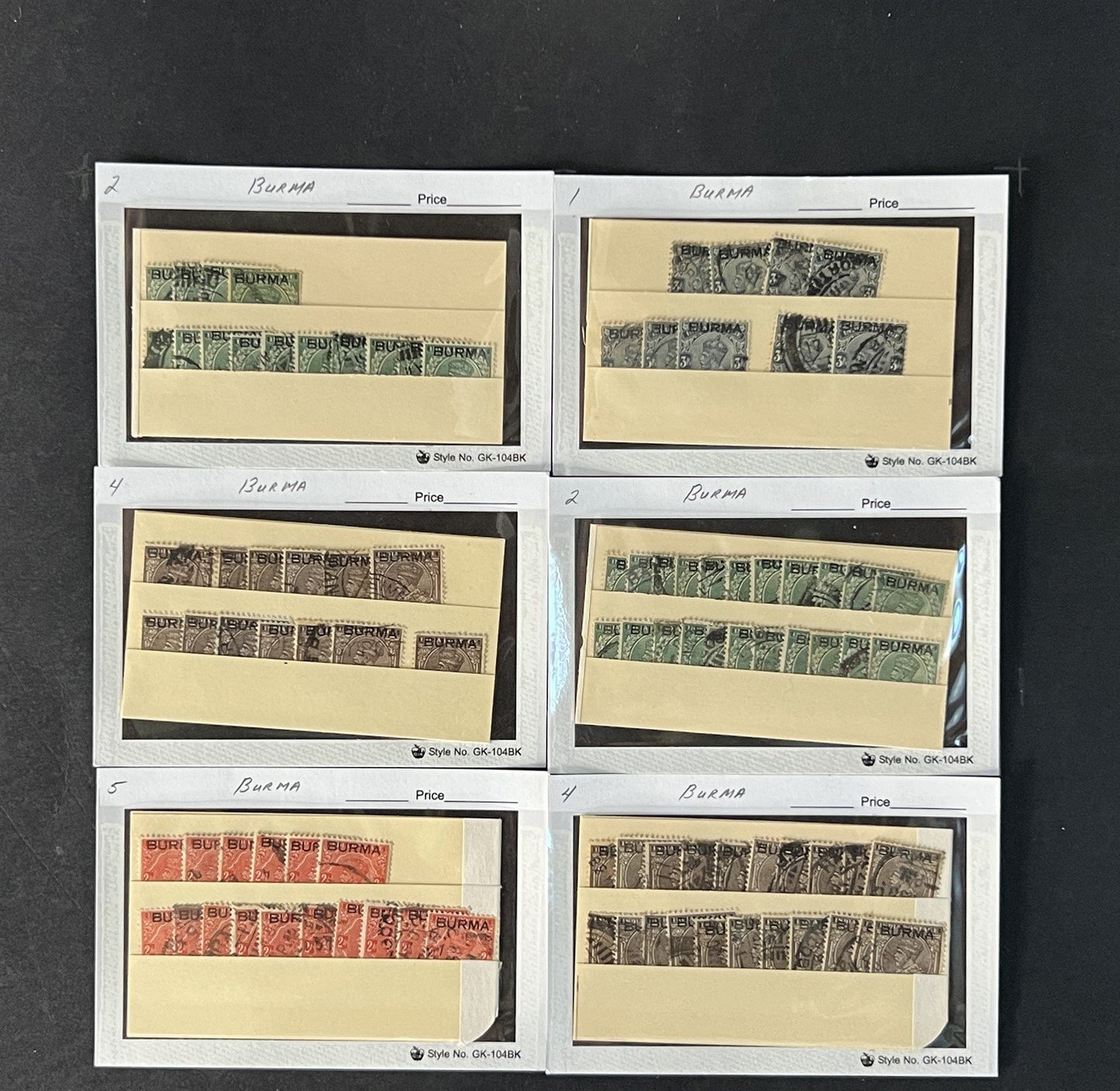 Burma Stamp Collection on Dealer Cards $494 Catalog Value ZAYIX 0825CB14567