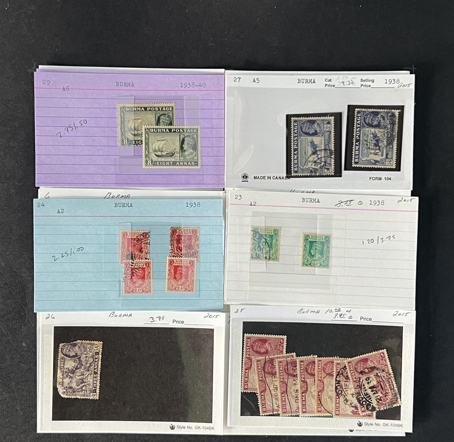 Burma Stamp Collection on Dealer Cards $494 Catalog Value ZAYIX 0825CB14567