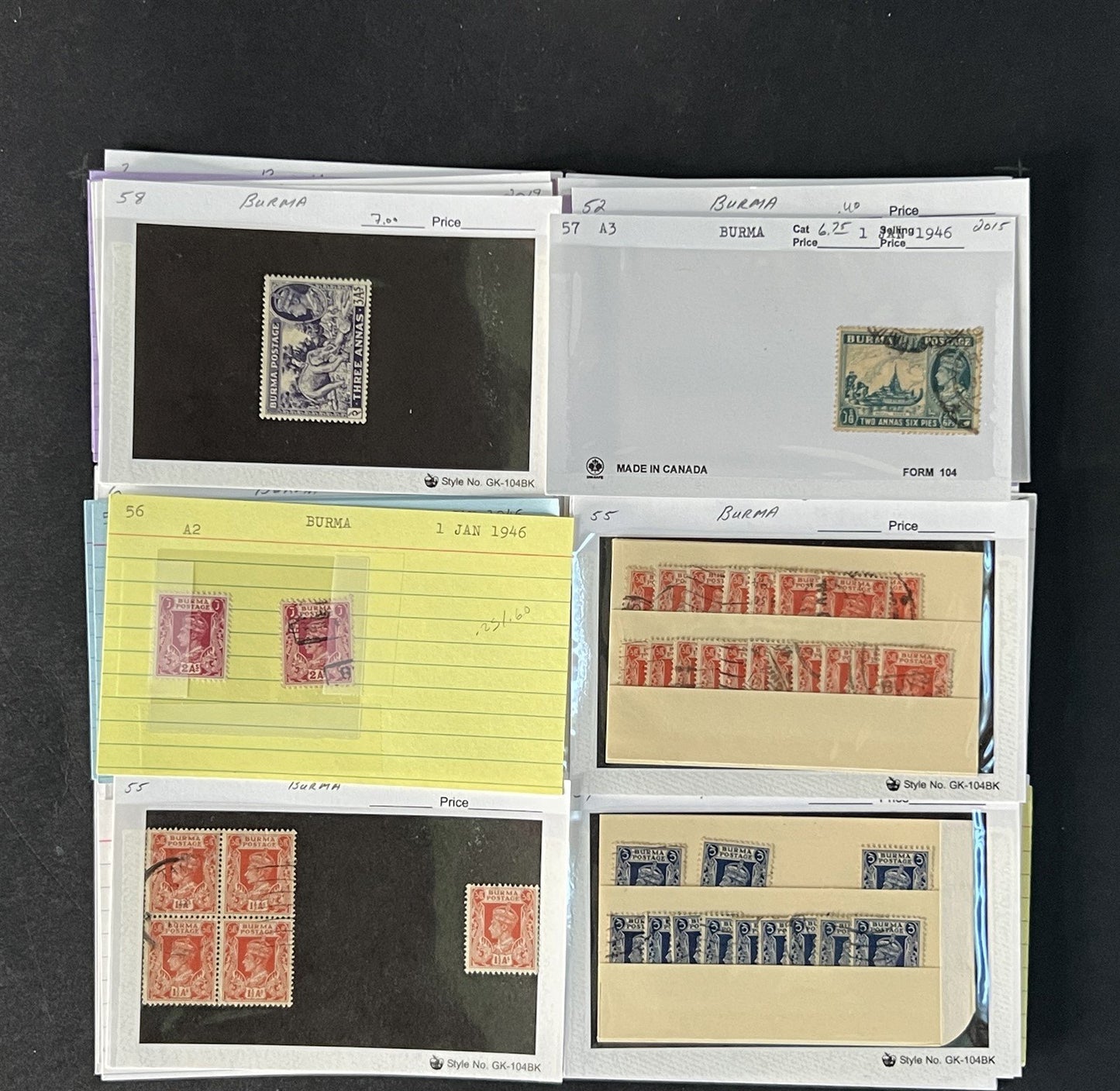 Burma Stamp Collection on Dealer Cards $494 Catalog Value ZAYIX 0825CB14567