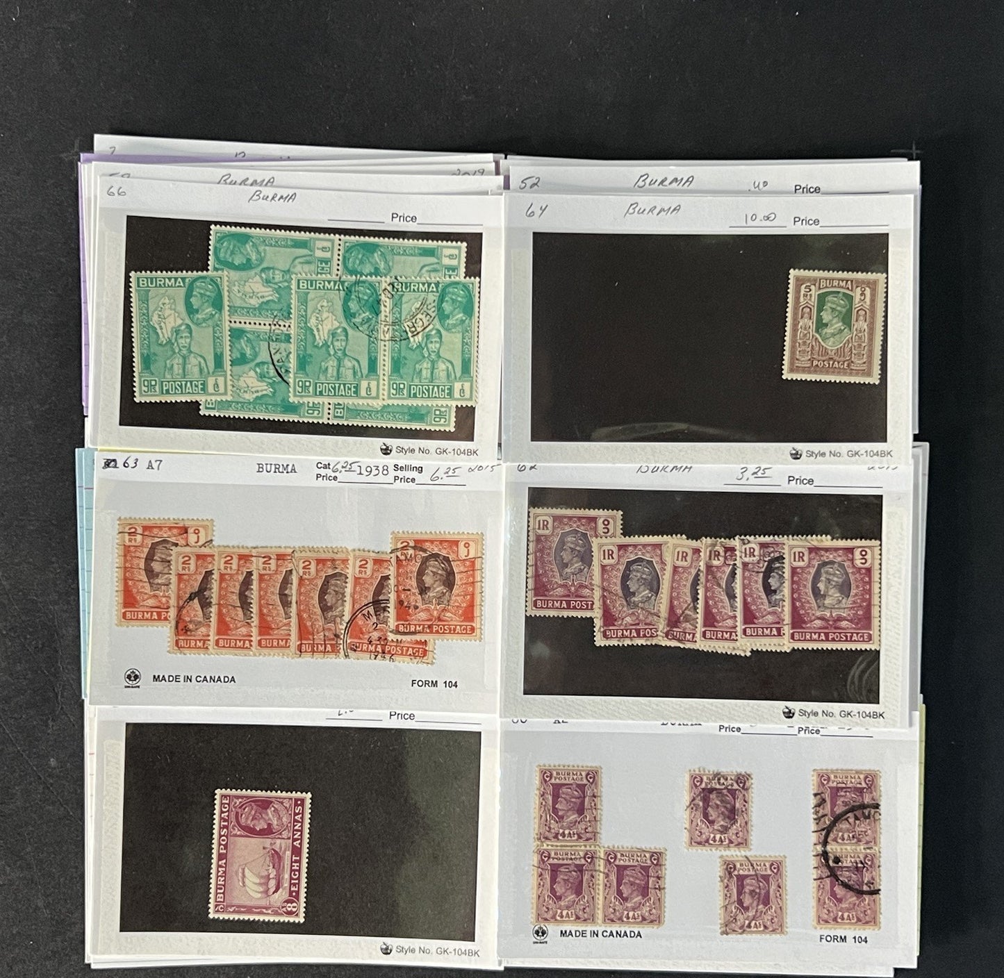 Burma Stamp Collection on Dealer Cards $494 Catalog Value ZAYIX 0825CB14567