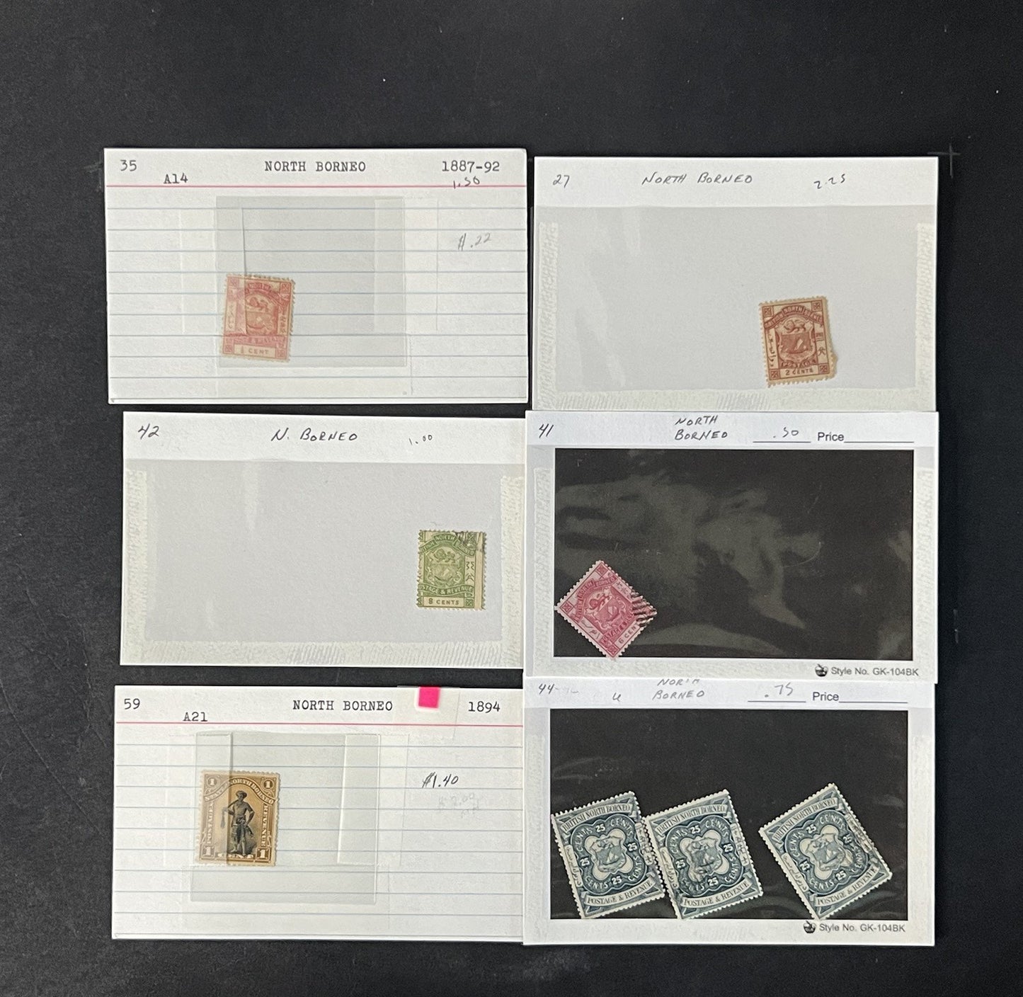 North Borneo Stamp Collection on Dealer Cards $234 Cat Value ZAYIX 0825CB14568