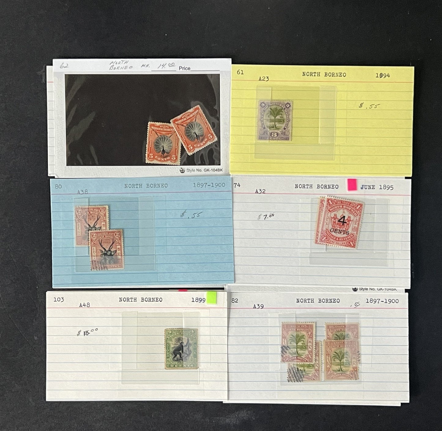 North Borneo Stamp Collection on Dealer Cards $234 Cat Value ZAYIX 0825CB14568