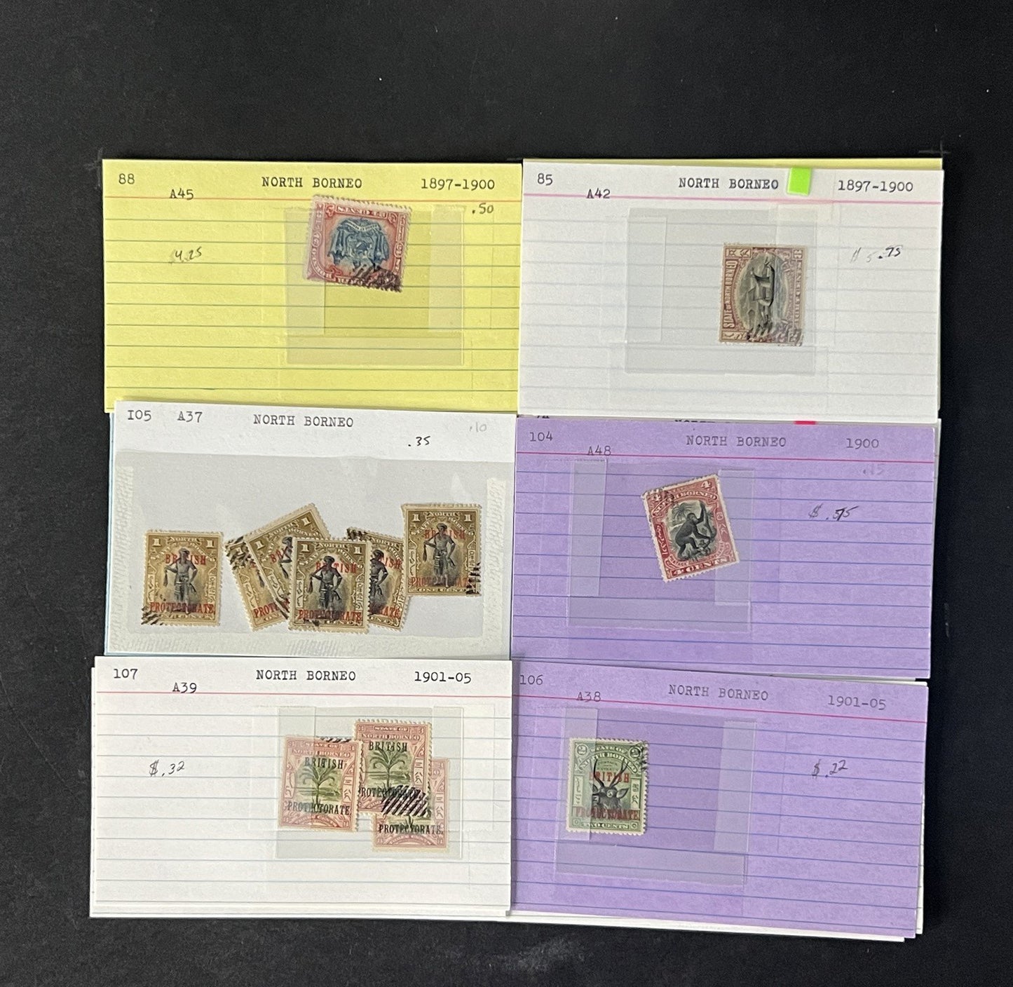 North Borneo Stamp Collection on Dealer Cards $234 Cat Value ZAYIX 0825CB14568
