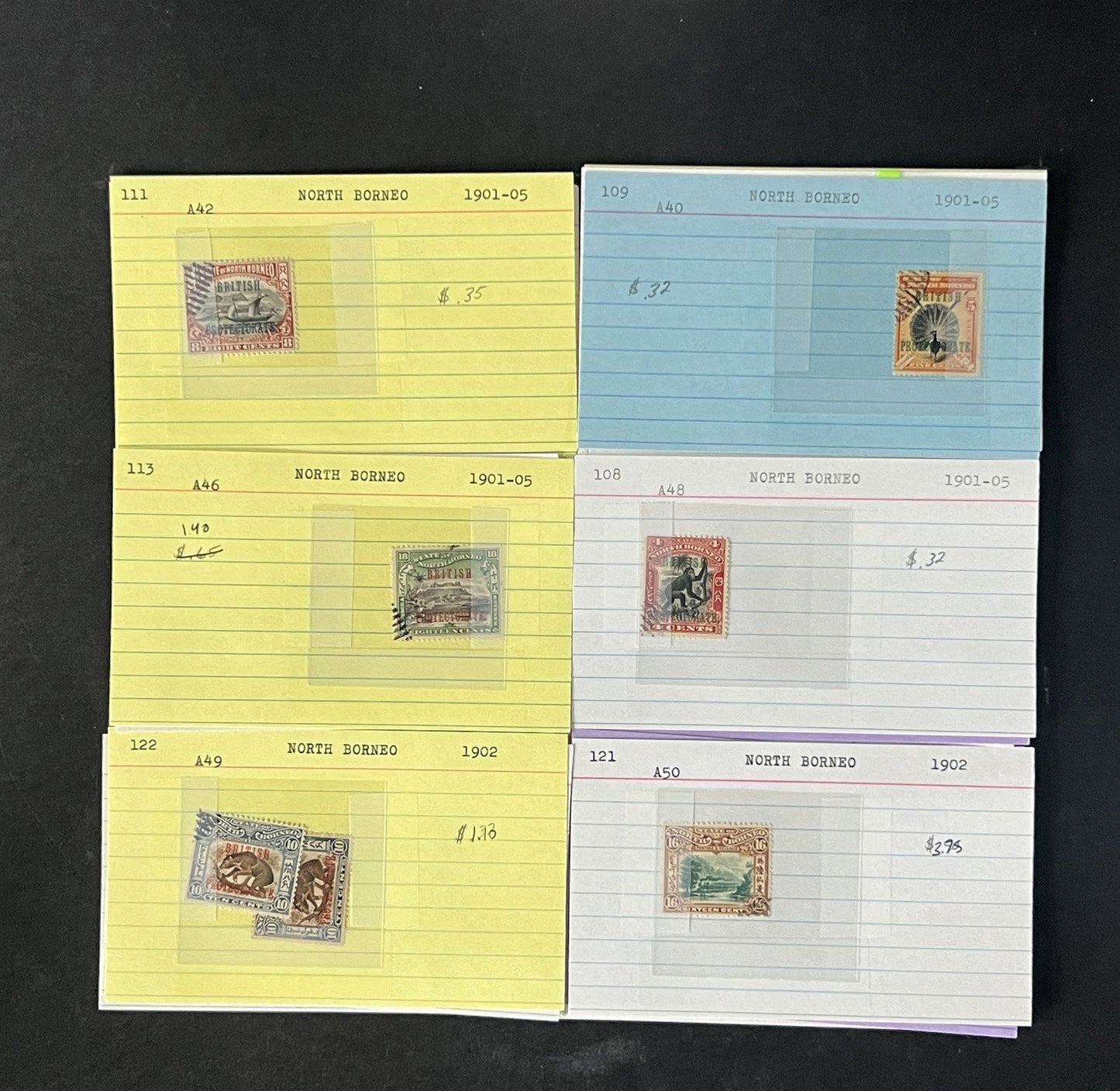North Borneo Stamp Collection on Dealer Cards $234 Cat Value ZAYIX 0825CB14568