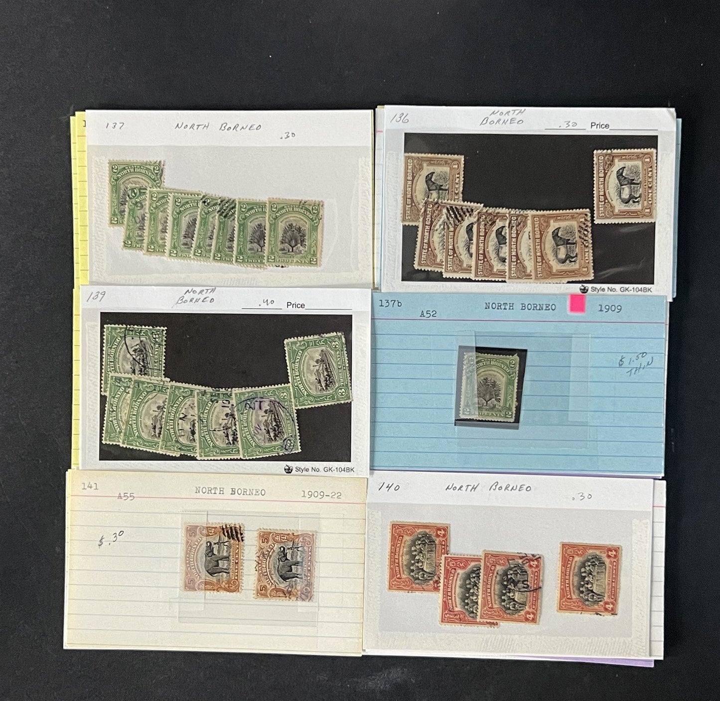 North Borneo Stamp Collection on Dealer Cards $234 Cat Value ZAYIX 0825CB14568