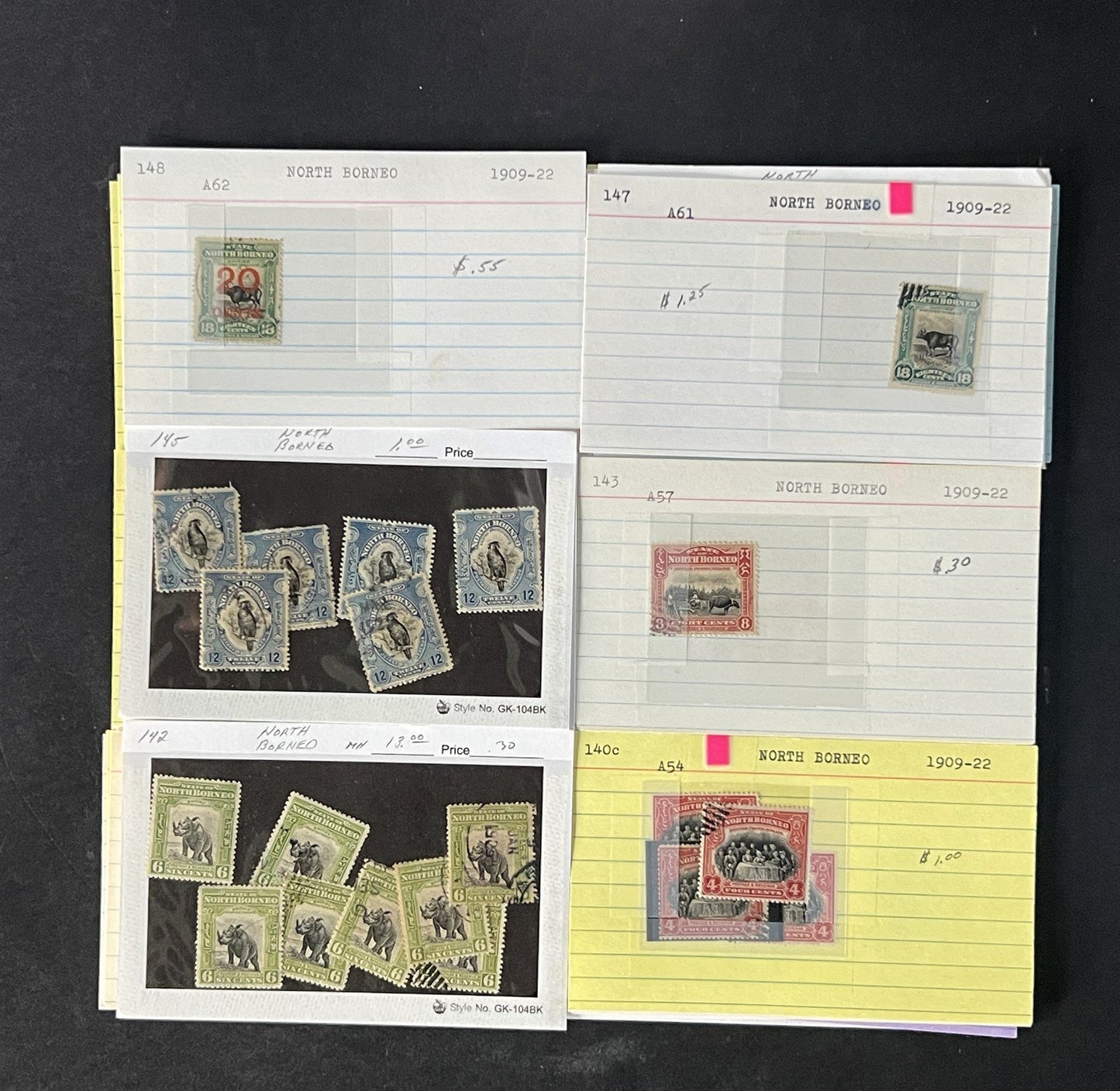 North Borneo Stamp Collection on Dealer Cards $234 Cat Value ZAYIX 0825CB14568
