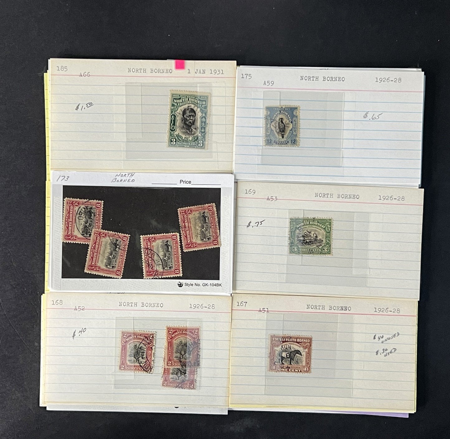 North Borneo Stamp Collection on Dealer Cards $234 Cat Value ZAYIX 0825CB14568