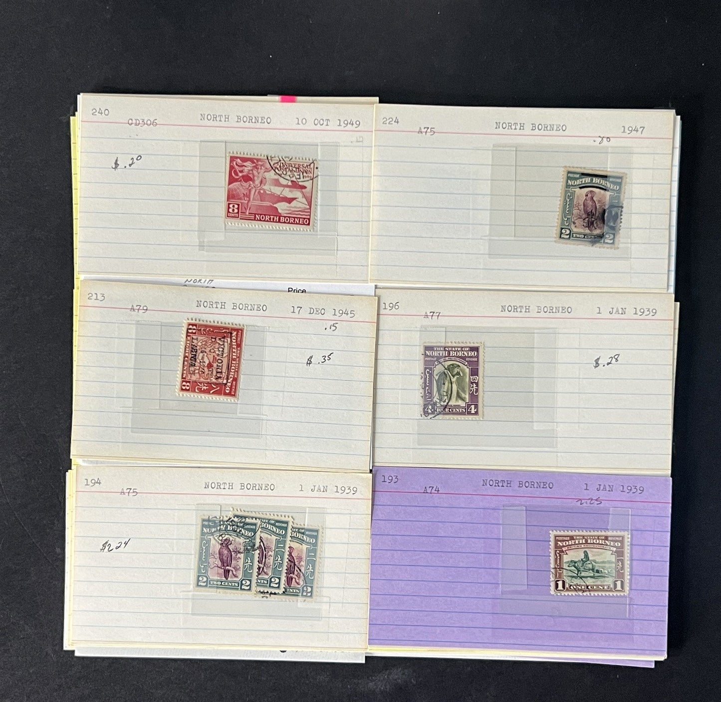 North Borneo Stamp Collection on Dealer Cards $234 Cat Value ZAYIX 0825CB14568