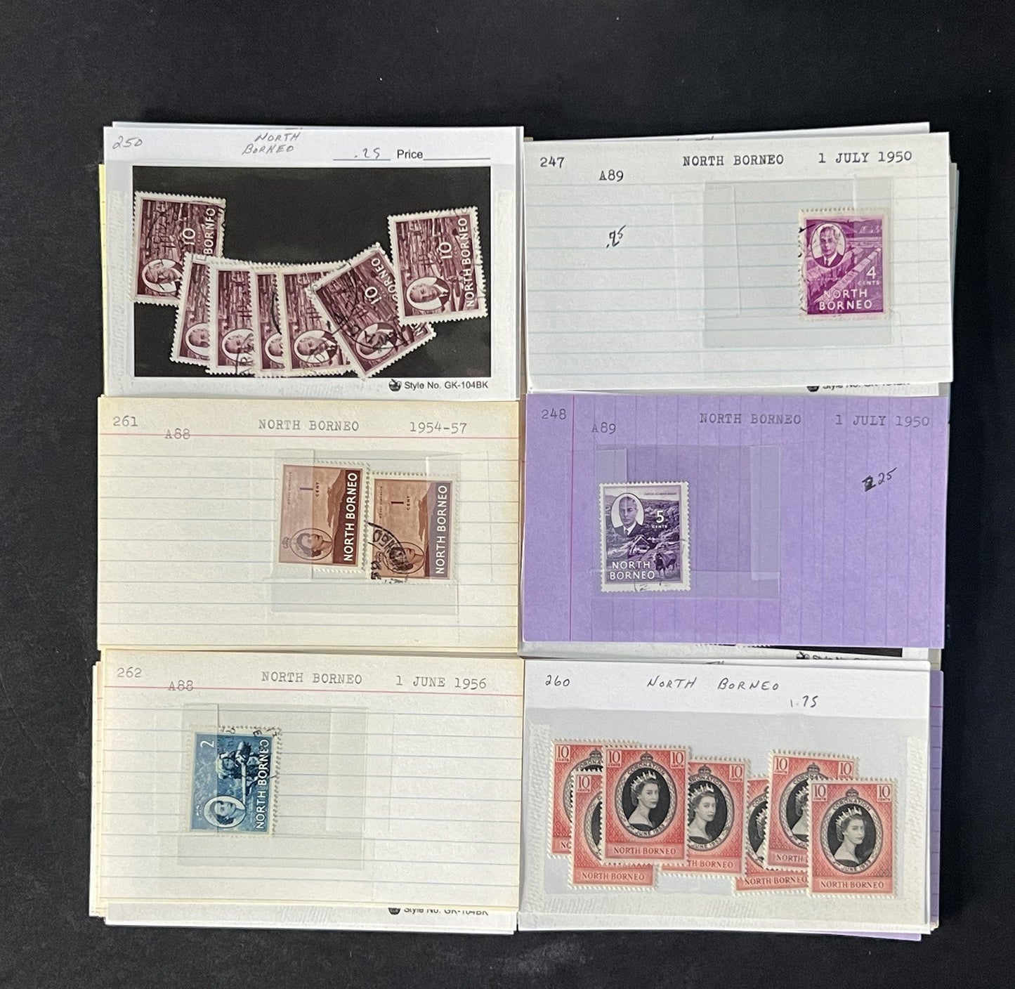 North Borneo Stamp Collection on Dealer Cards $234 Cat Value ZAYIX 0825CB14568