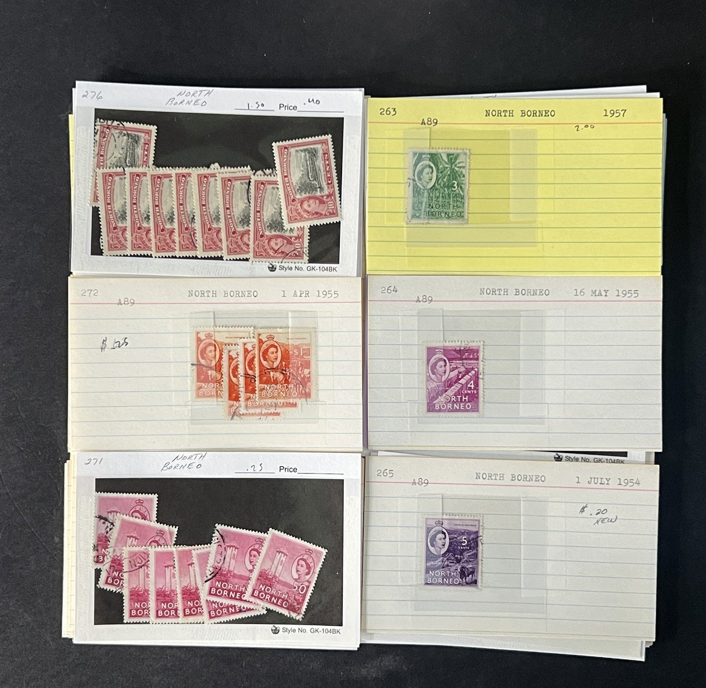 North Borneo Stamp Collection on Dealer Cards $234 Cat Value ZAYIX 0825CB14568