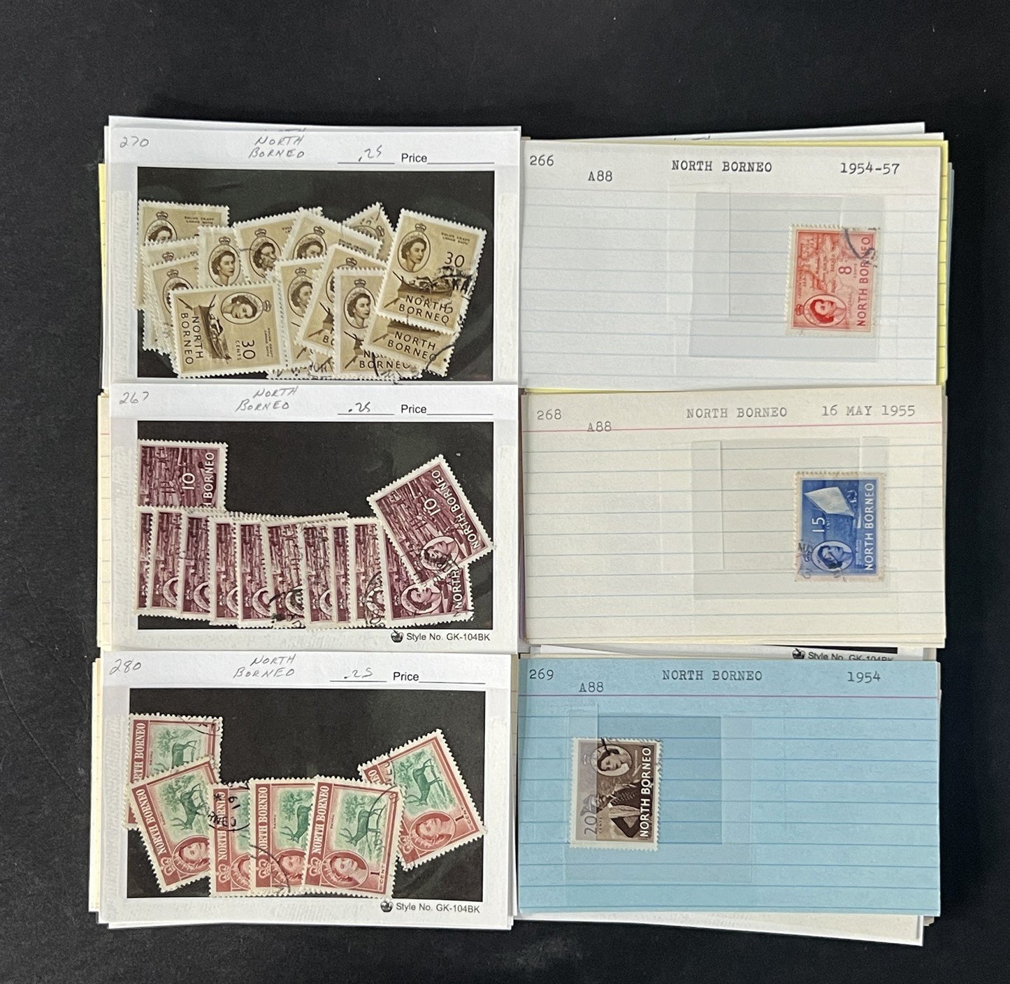 North Borneo Stamp Collection on Dealer Cards $234 Cat Value ZAYIX 0825CB14568