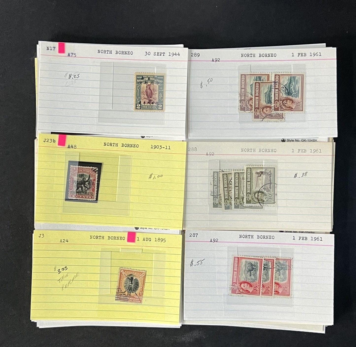 North Borneo Stamp Collection on Dealer Cards $234 Cat Value ZAYIX 0825CB14568