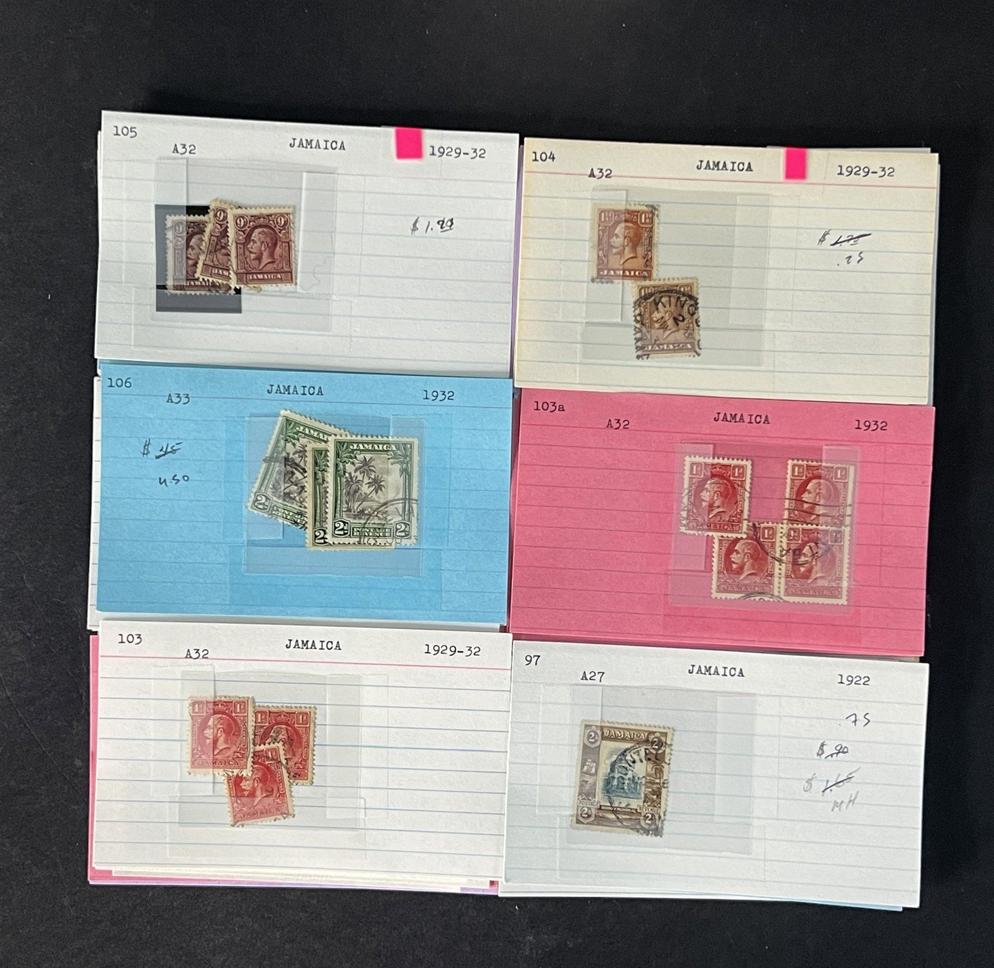 Jamaica Stamp Collection on Dealer Cards $442 Catalog Value ZAYIX 0825CB14569