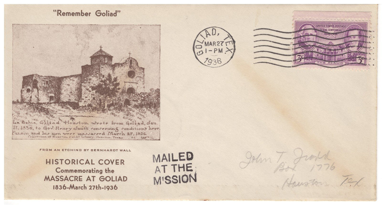 Texas Centennial Covers Collection Goliad, Velasco, Alamo ZAYIX 0825JG4571