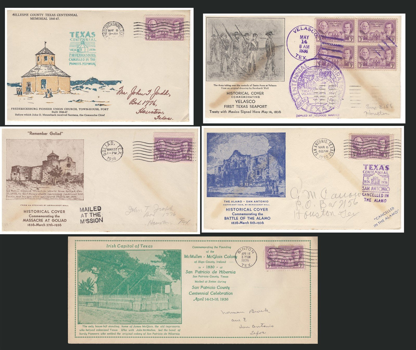 Texas Centennial Covers Collection Goliad, Velasco, Alamo ZAYIX 0825JG4571