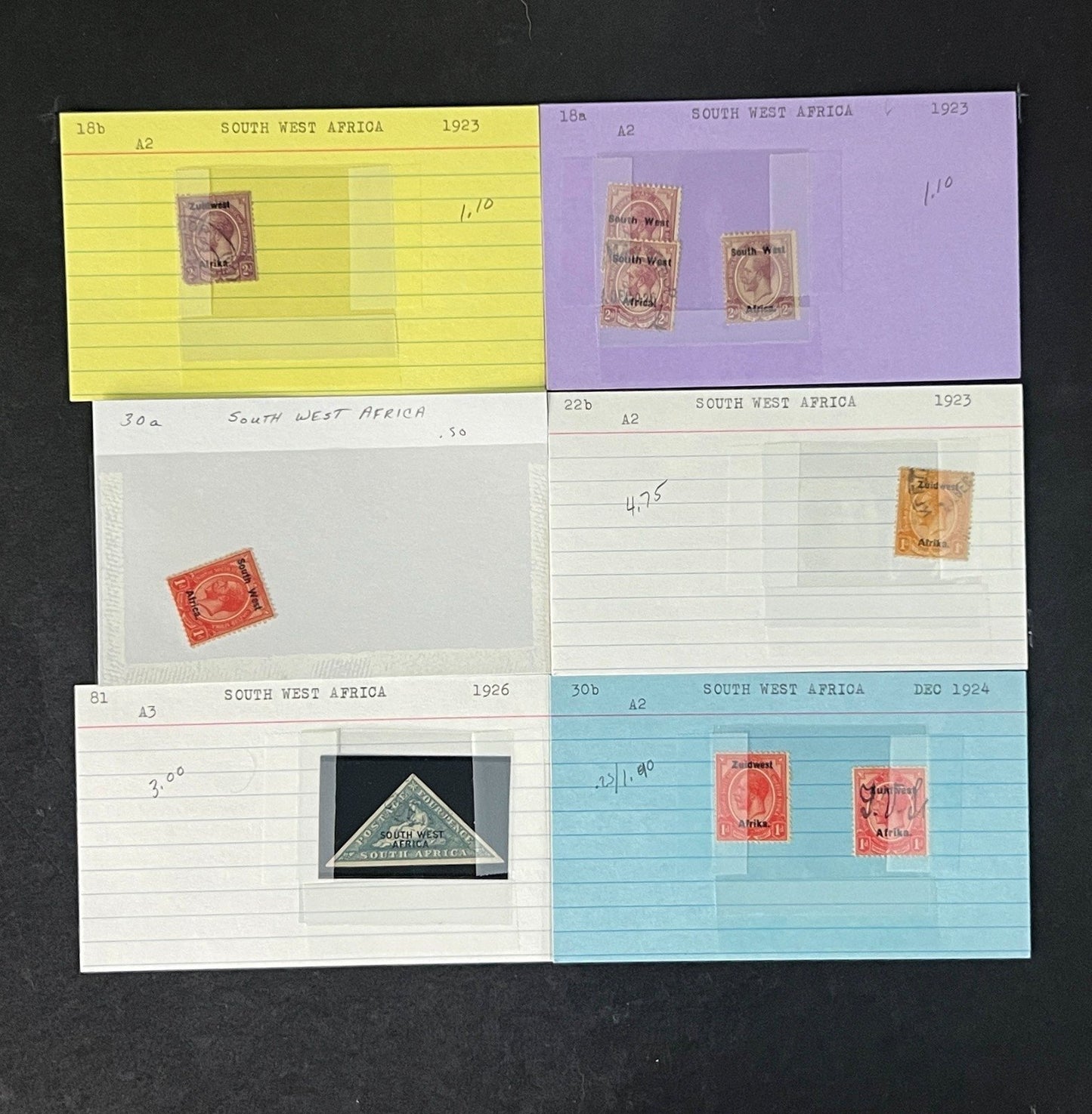 South West Africa Stamp Collection on Dealer Cards $217 CV ZAYIX 0825CB514610