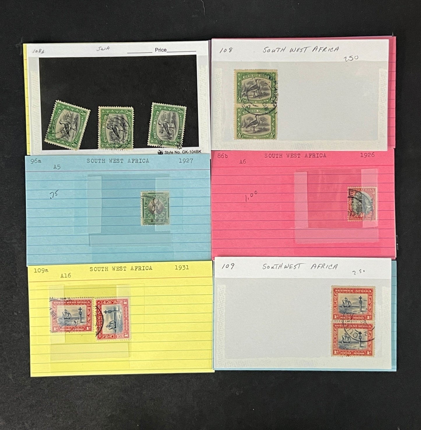 South West Africa Stamp Collection on Dealer Cards $217 CV ZAYIX 0825CB514610