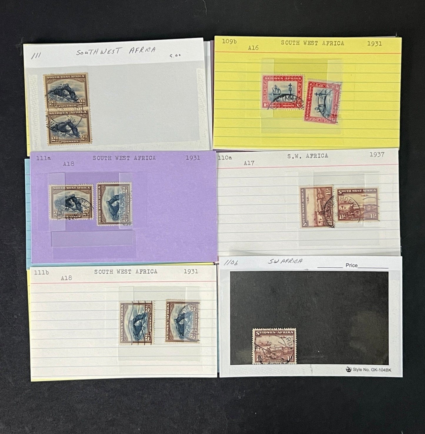 South West Africa Stamp Collection on Dealer Cards $217 CV ZAYIX 0825CB514610