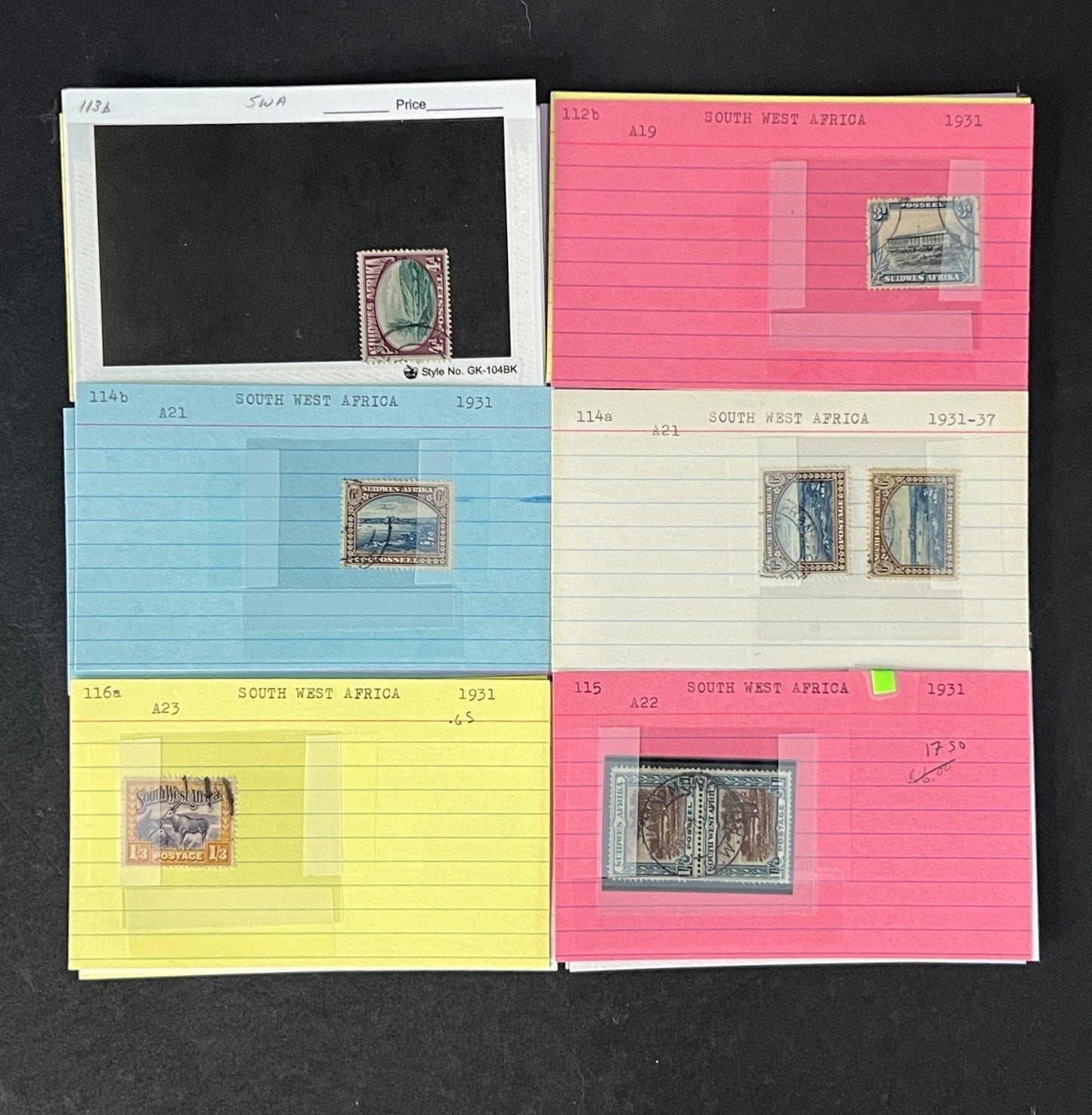 South West Africa Stamp Collection on Dealer Cards $217 CV ZAYIX 0825CB514610