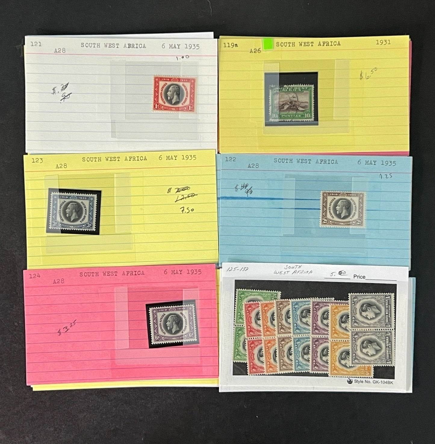South West Africa Stamp Collection on Dealer Cards $217 CV ZAYIX 0825CB514610