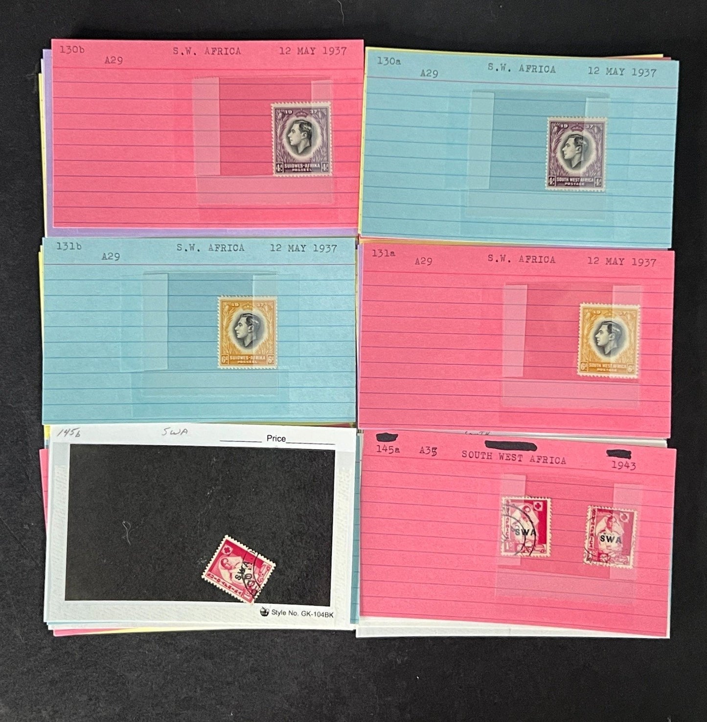 South West Africa Stamp Collection on Dealer Cards $217 CV ZAYIX 0825CB514610