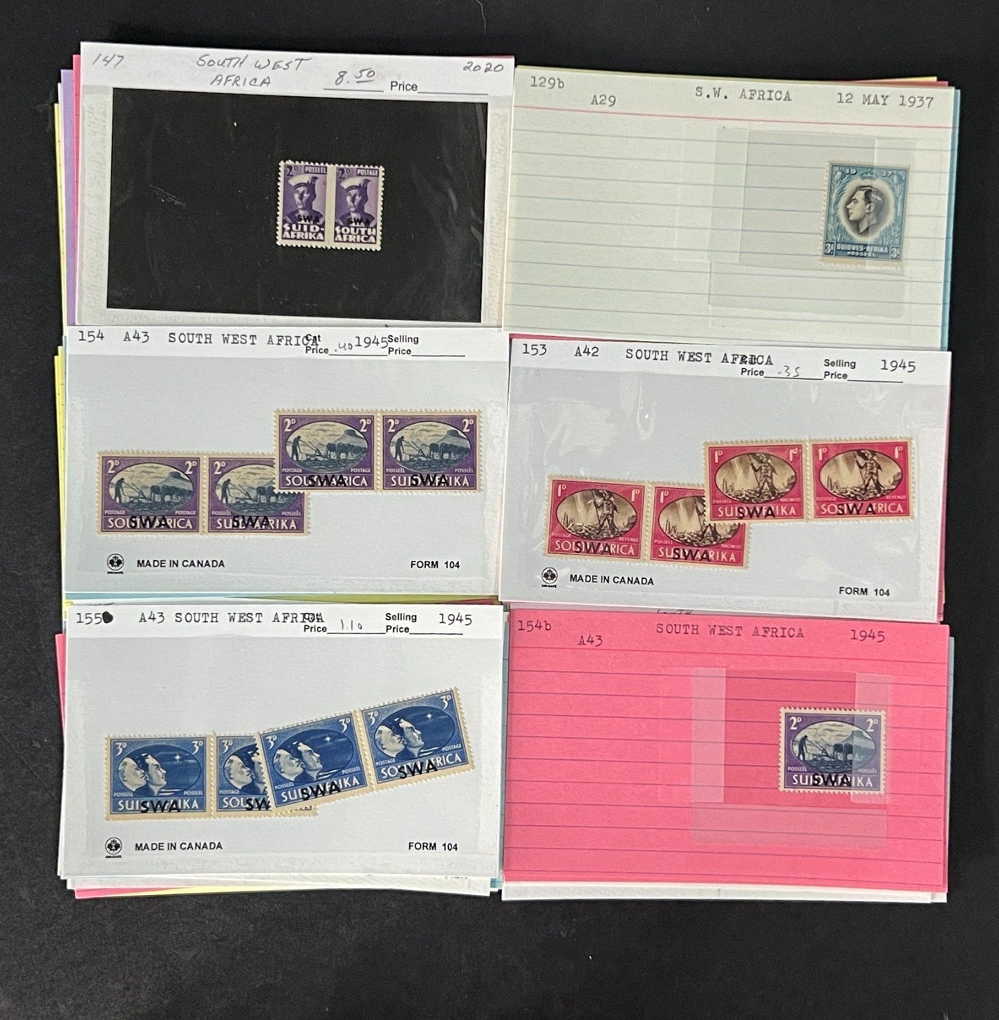South West Africa Stamp Collection on Dealer Cards $217 CV ZAYIX 0825CB514610