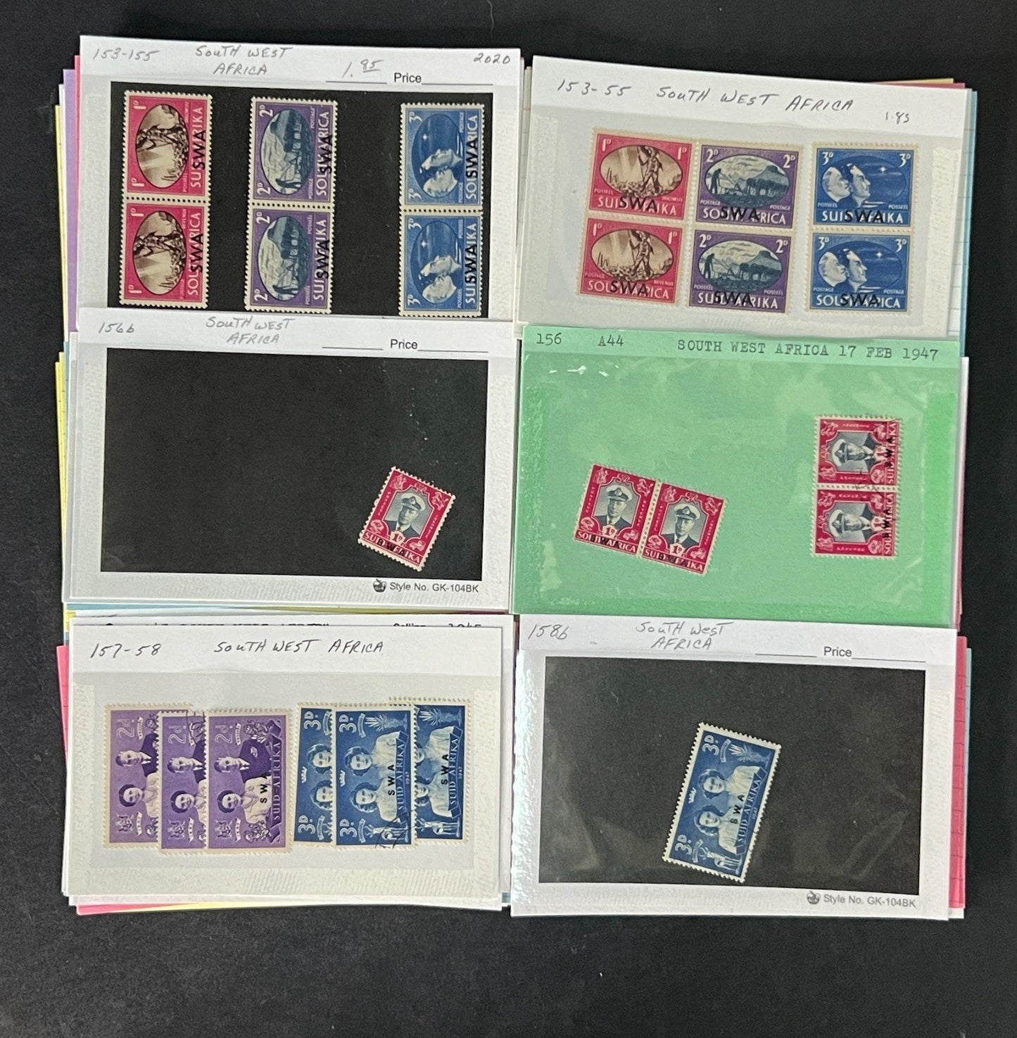 South West Africa Stamp Collection on Dealer Cards $217 CV ZAYIX 0825CB514610