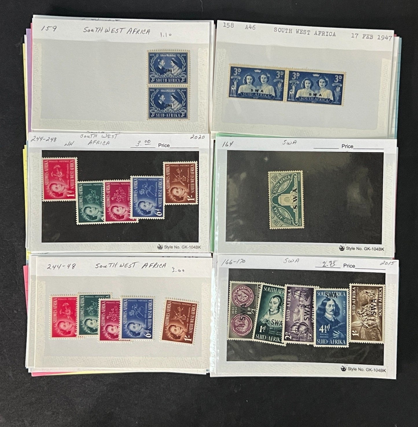 South West Africa Stamp Collection on Dealer Cards $217 CV ZAYIX 0825CB514610