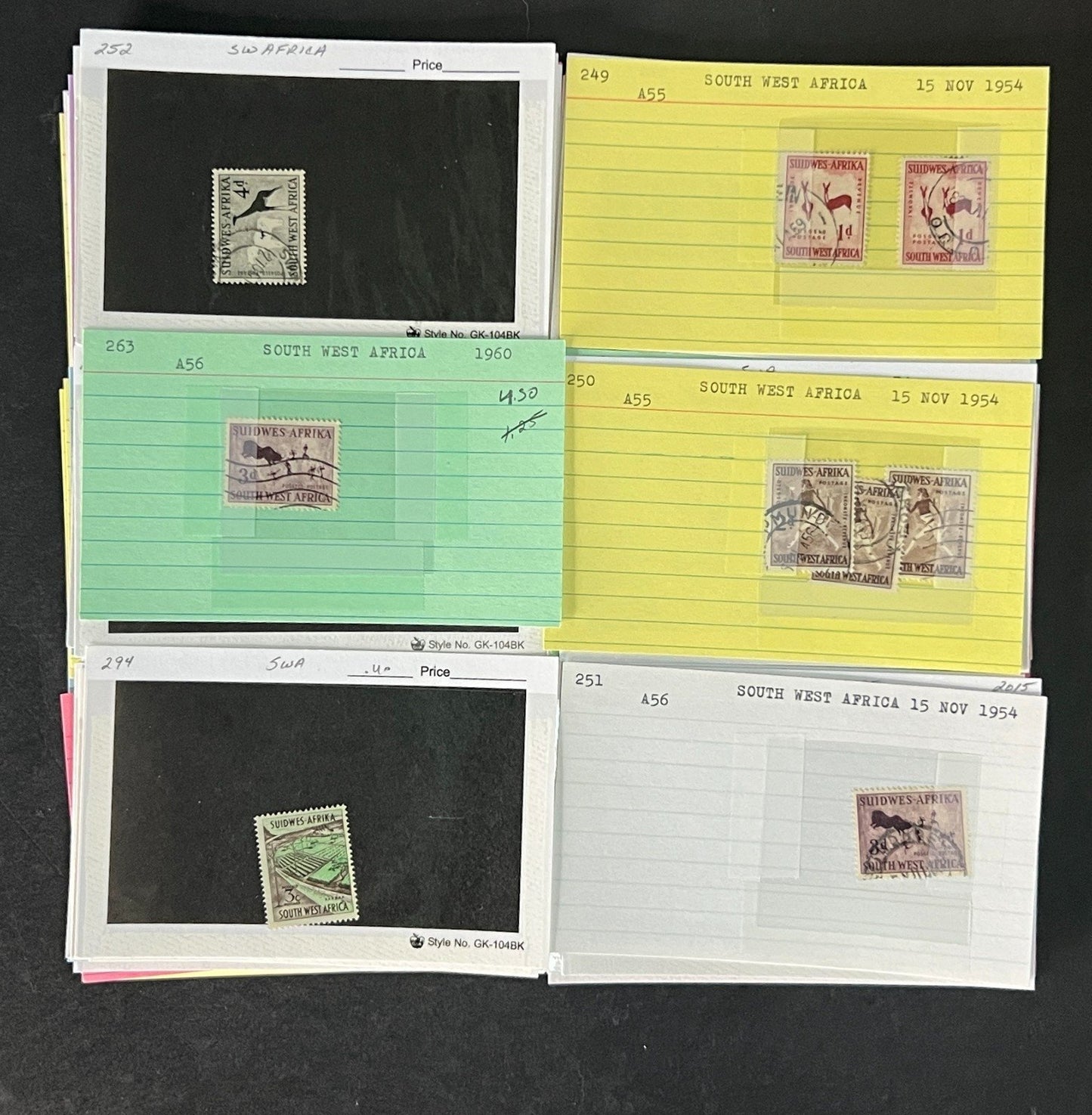 South West Africa Stamp Collection on Dealer Cards $217 CV ZAYIX 0825CB514610