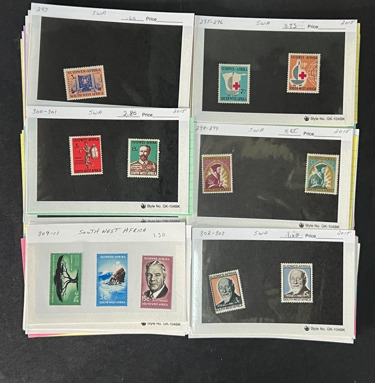 South West Africa Stamp Collection on Dealer Cards $217 CV ZAYIX 0825CB514610