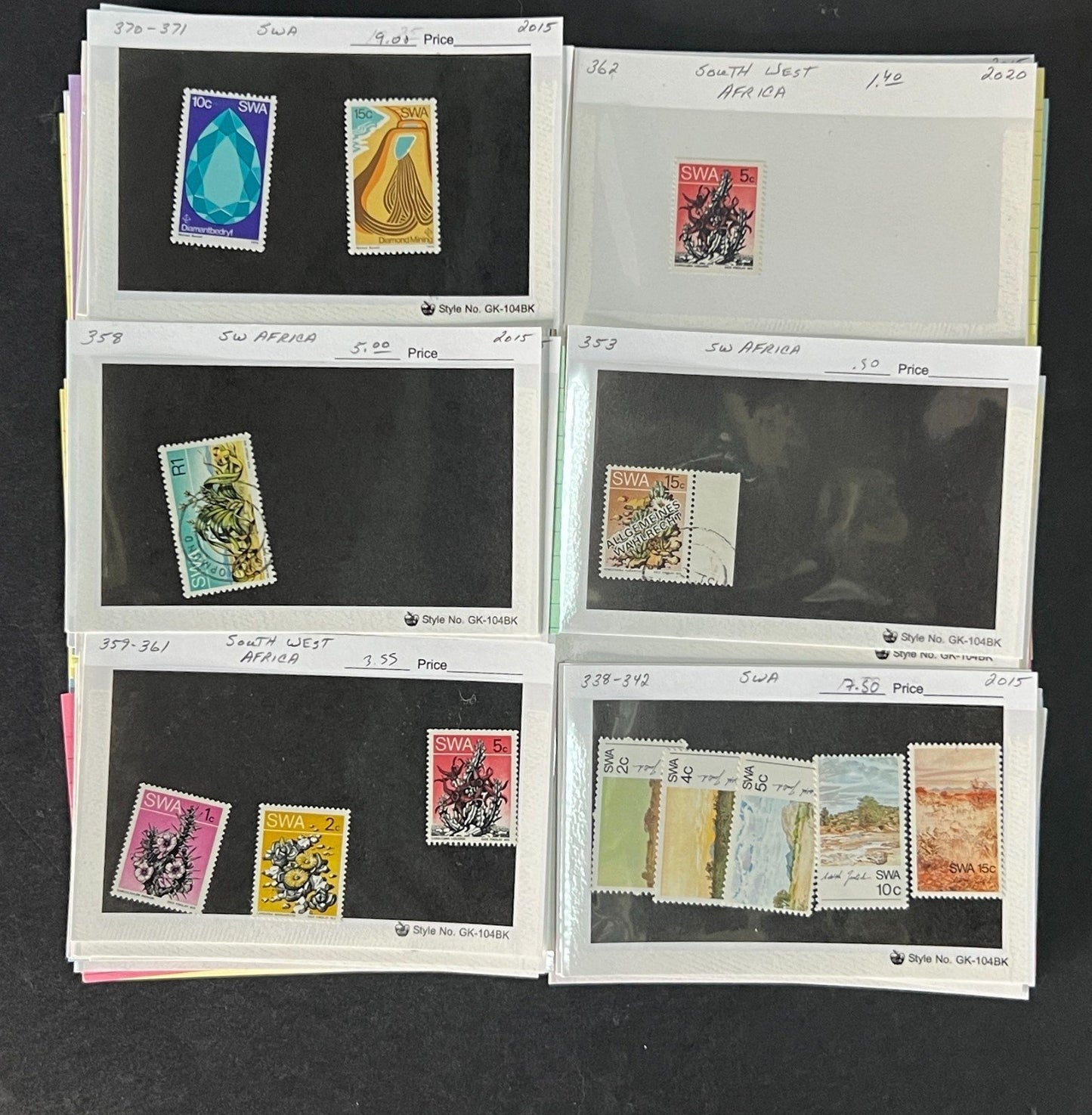 South West Africa Stamp Collection on Dealer Cards $217 CV ZAYIX 0825CB514610