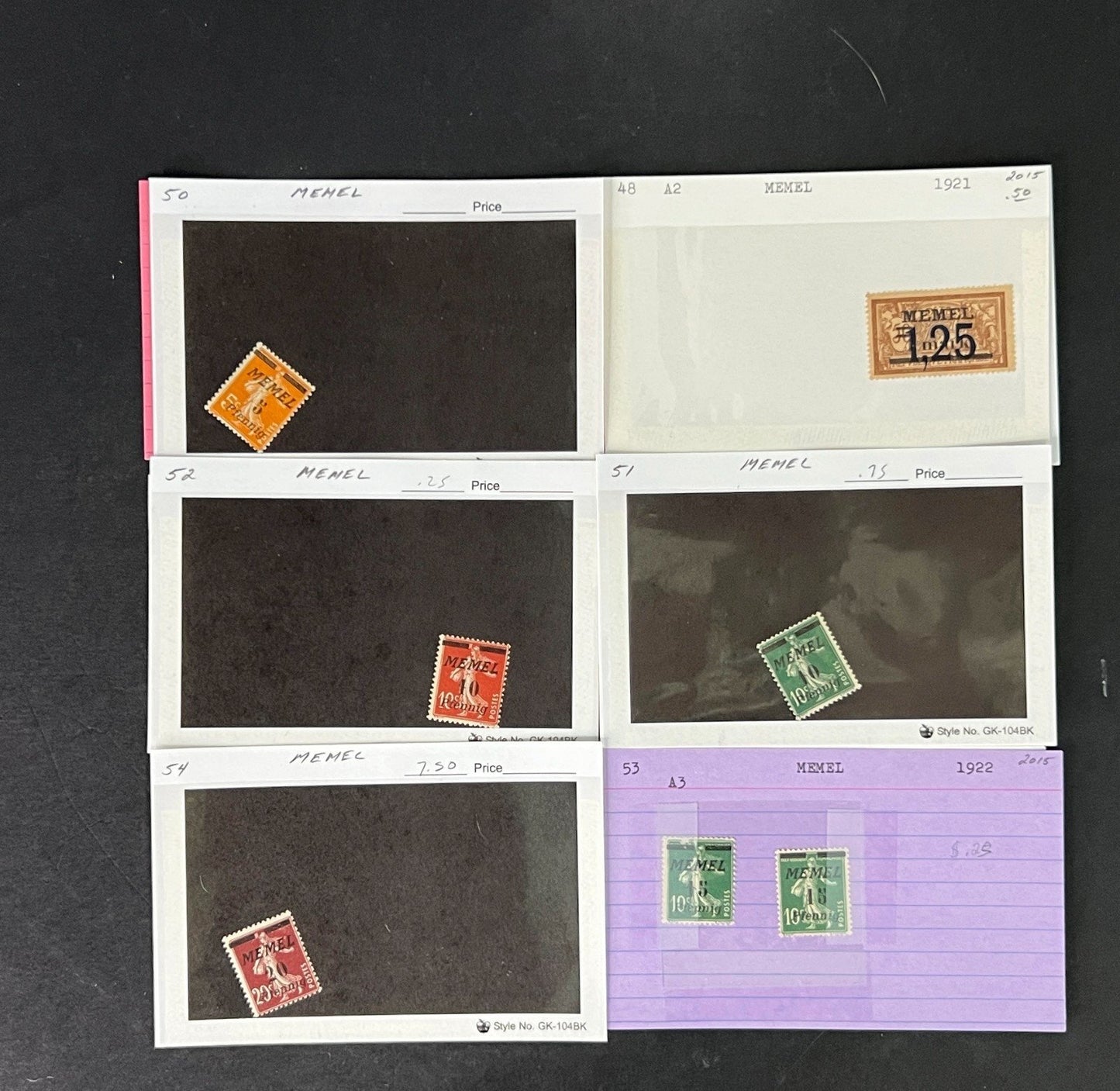 Memel Stamp Collection on Dealer Cards $79 CV ZAYIX 0825CB414612