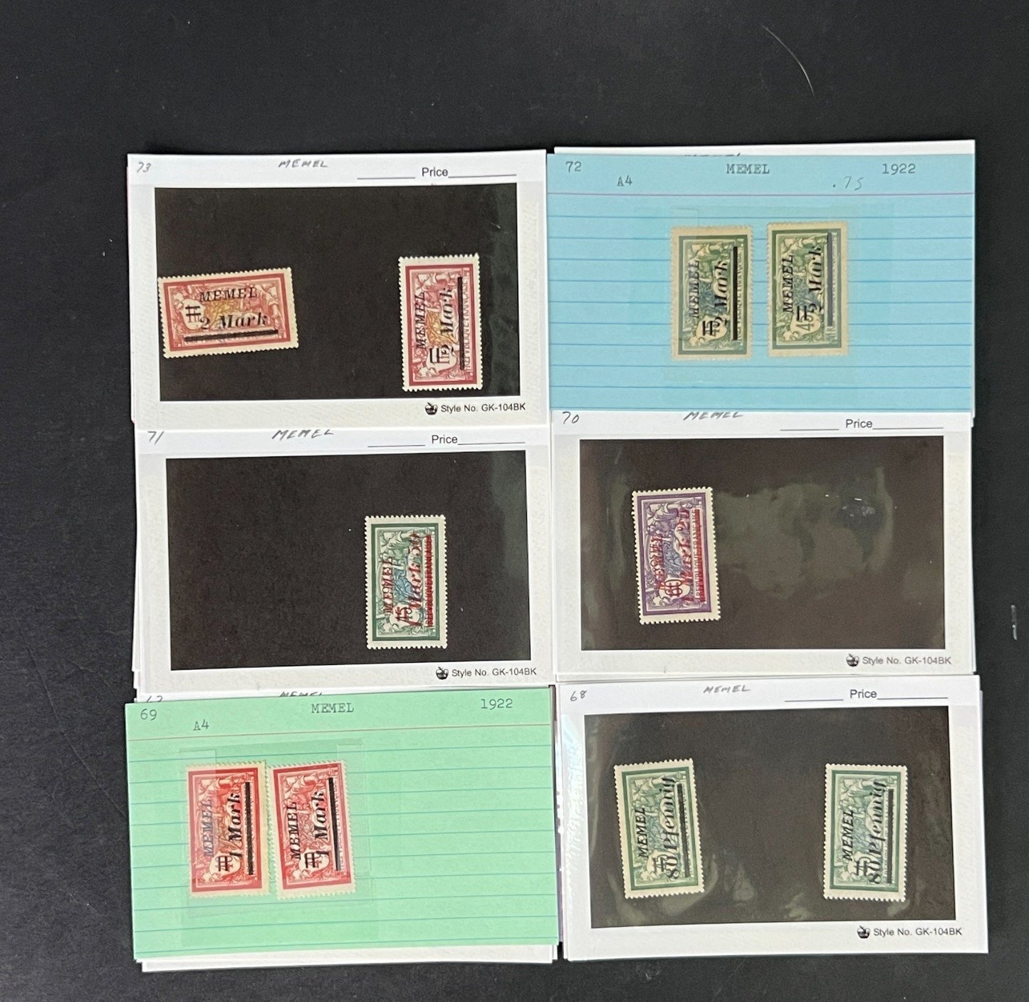 Memel Stamp Collection on Dealer Cards $79 CV ZAYIX 0825CB414612