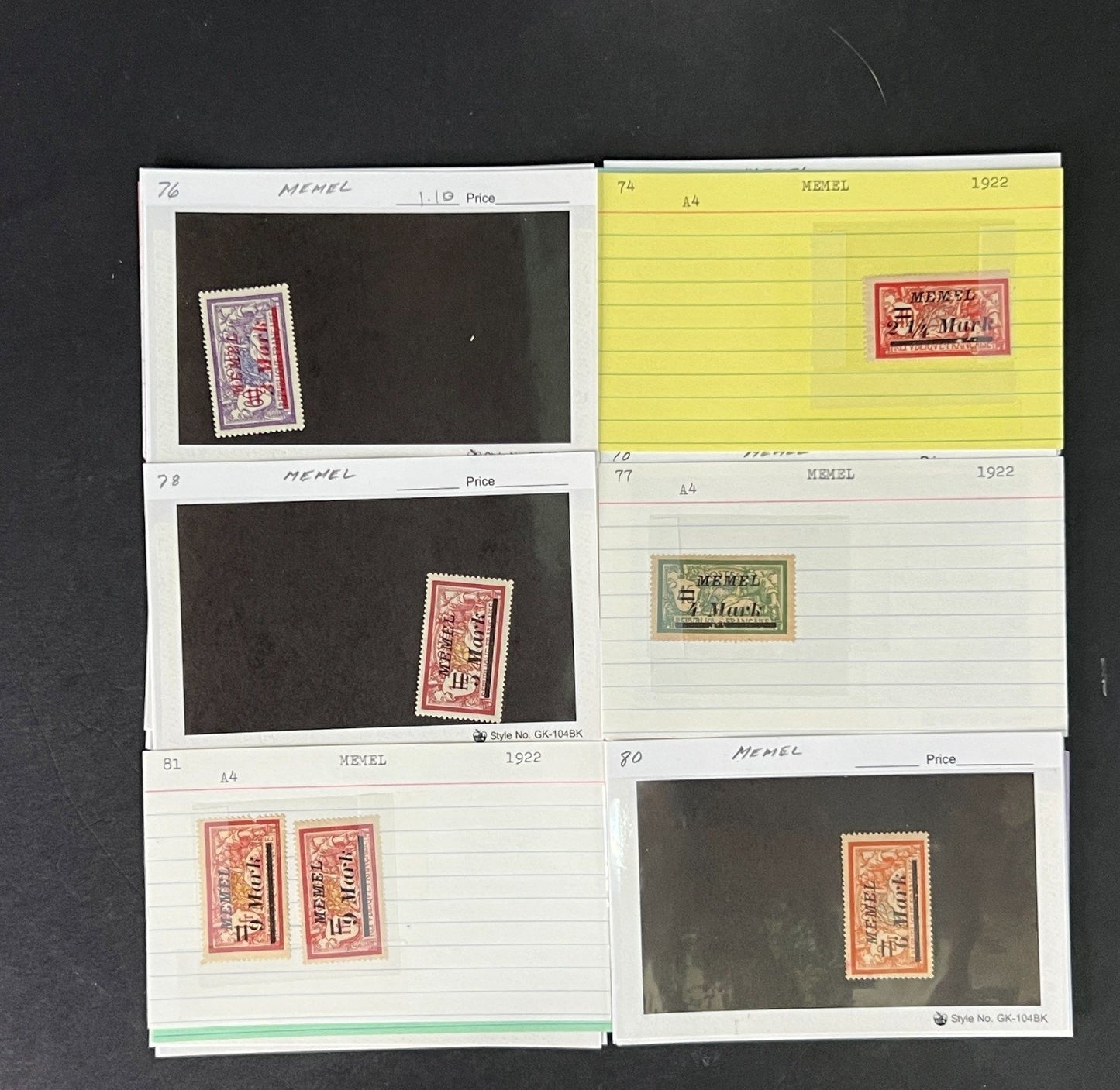 Memel Stamp Collection on Dealer Cards $79 CV ZAYIX 0825CB414612