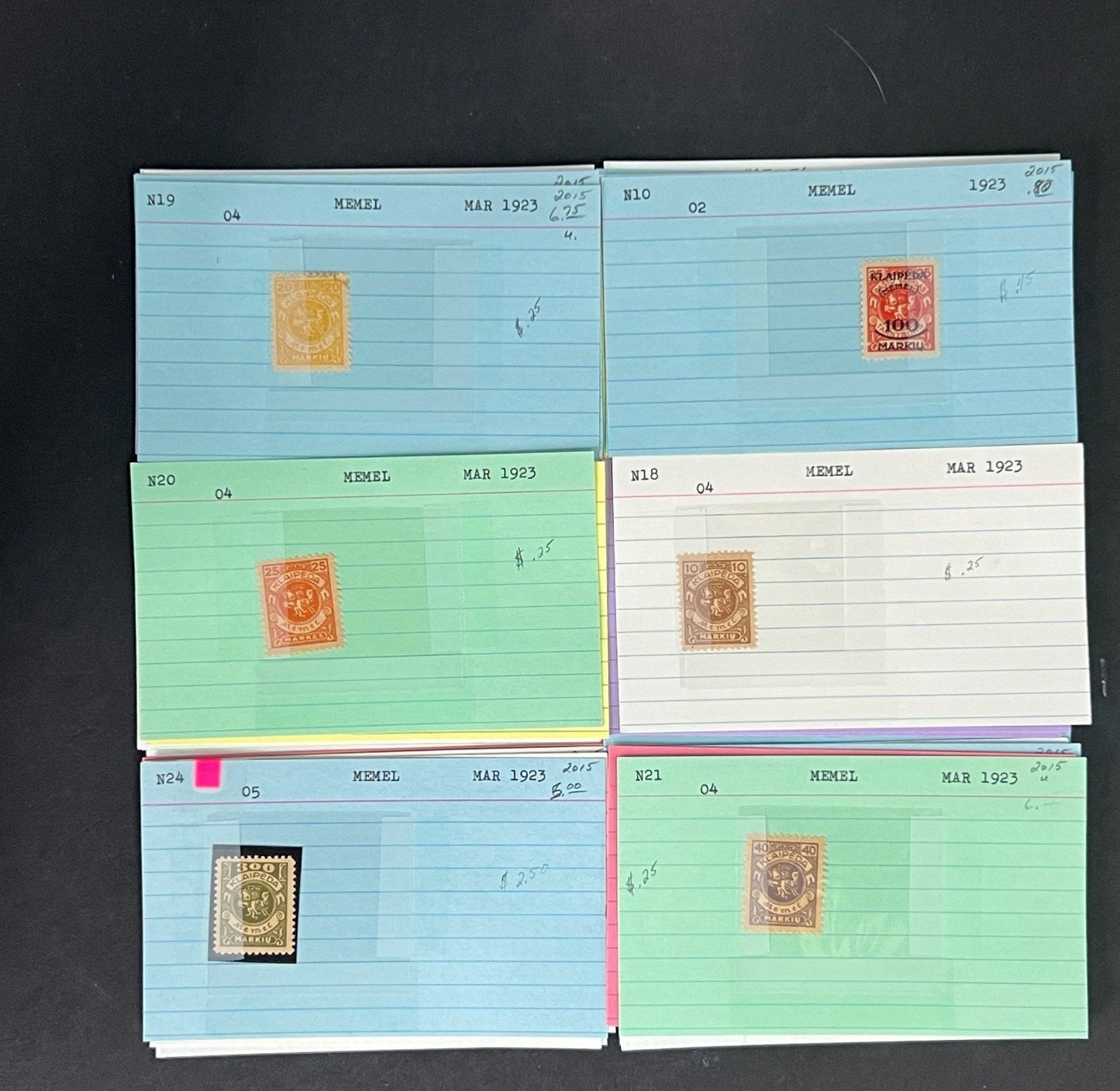 Memel Stamp Collection on Dealer Cards $79 CV ZAYIX 0825CB414612