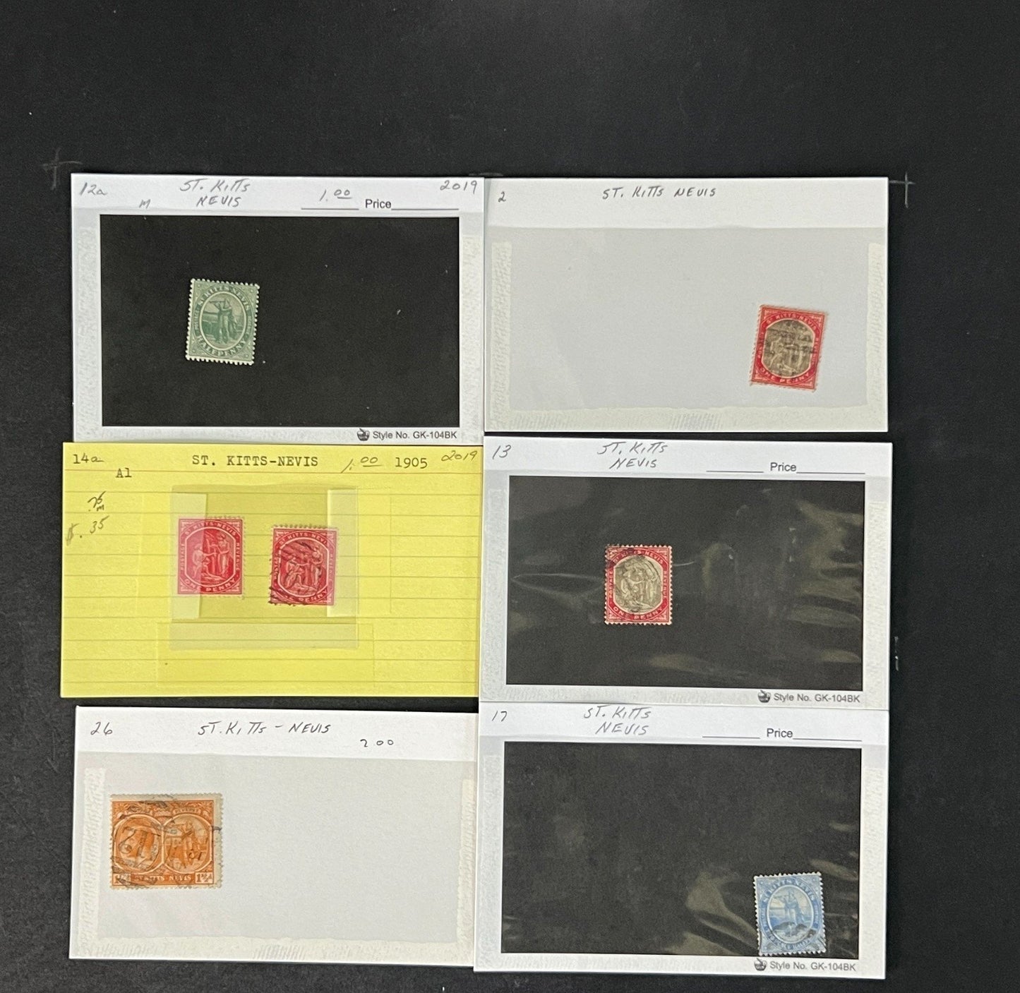 St. Kitts Nevis Stamp Collection on Dealer Cards $112 CV ZAYIX 0825CB514611