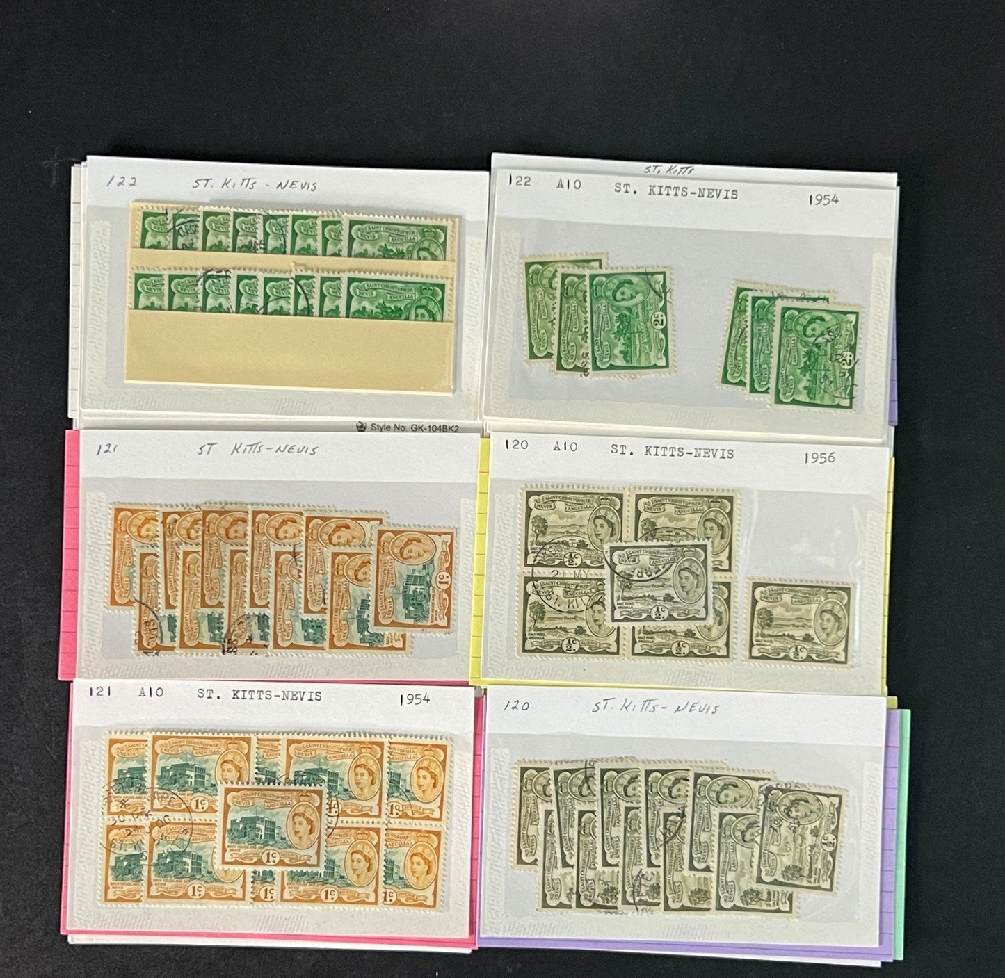 St. Kitts Nevis Stamp Collection on Dealer Cards $112 CV ZAYIX 0825CB514611