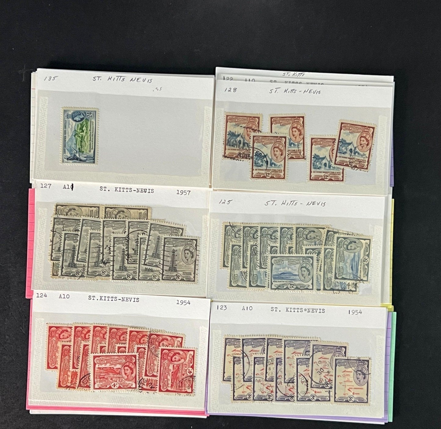 St. Kitts Nevis Stamp Collection on Dealer Cards $112 CV ZAYIX 0825CB514611